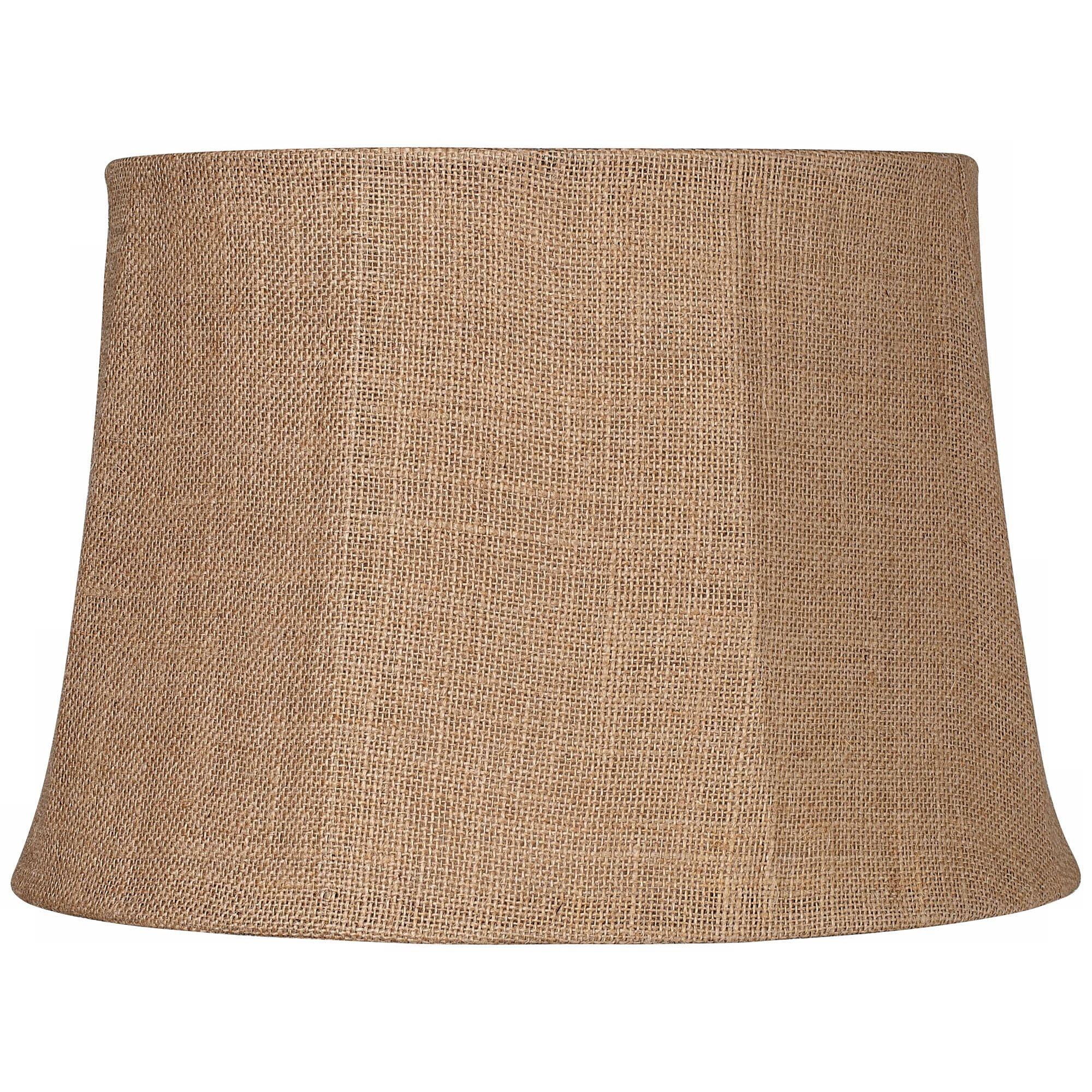 Springcrest Natural Burlap Medium Drum Lamp Shade 13" Top x 16" Bottom x 11" Slant x 10.75" High (Spider) Replacement with Harp and Finial