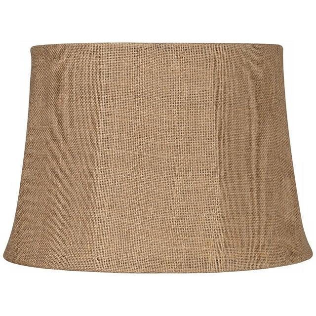 Springcrest Natural Burlap Medium Drum Lamp Shade 13" Top x 16" Bottom x 11" Slant x 10.75" High (Spider) Replacement with Harp and Finial