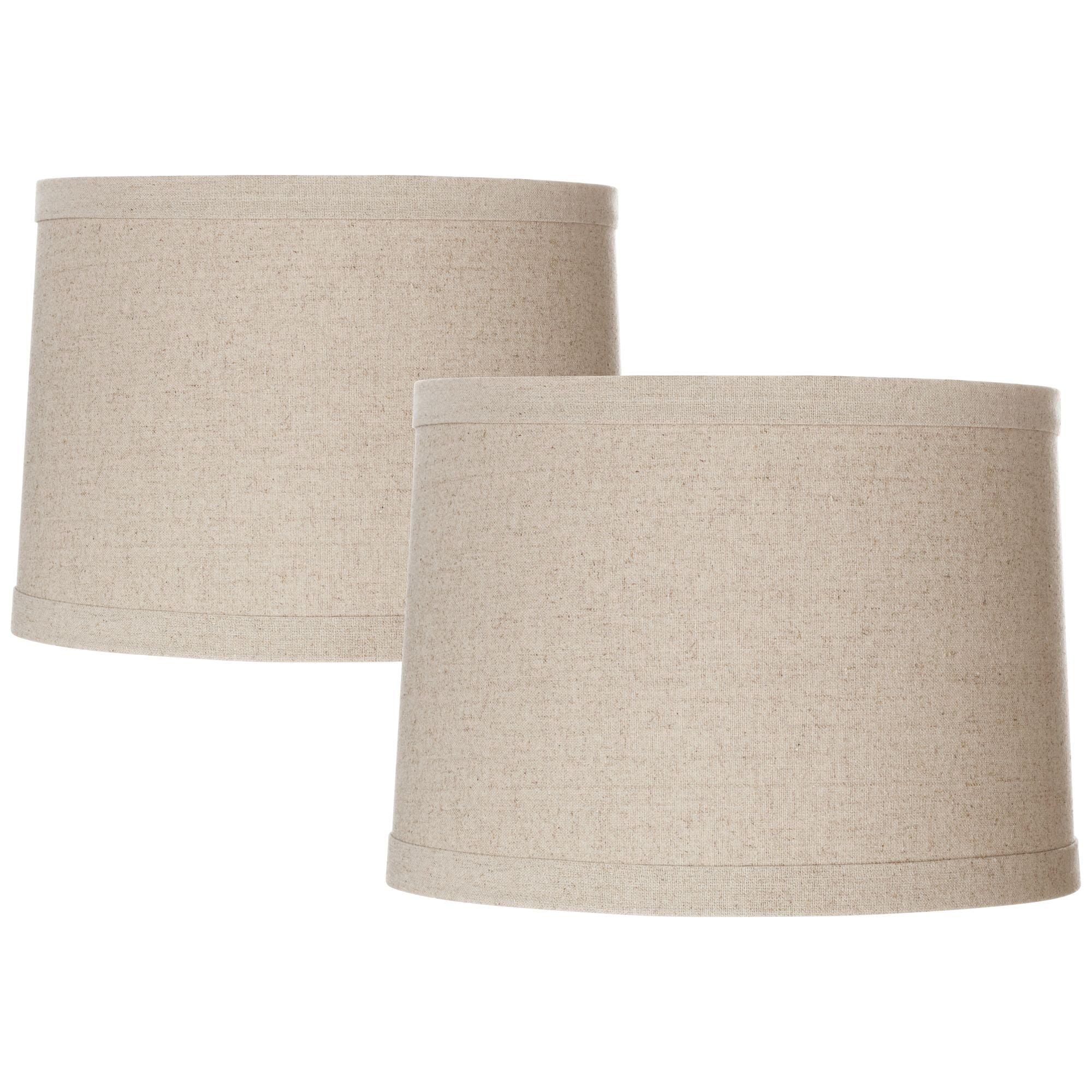 Springcrest Set of 2 Natural Linen Medium Drum Lamp Shades 13" Top x 14" Bottom x 10" High (Spider) Replacement with Harp and Finial