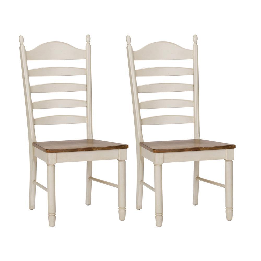 White and Brown Ladderback Farmhouse Side Chairs - Set of 2