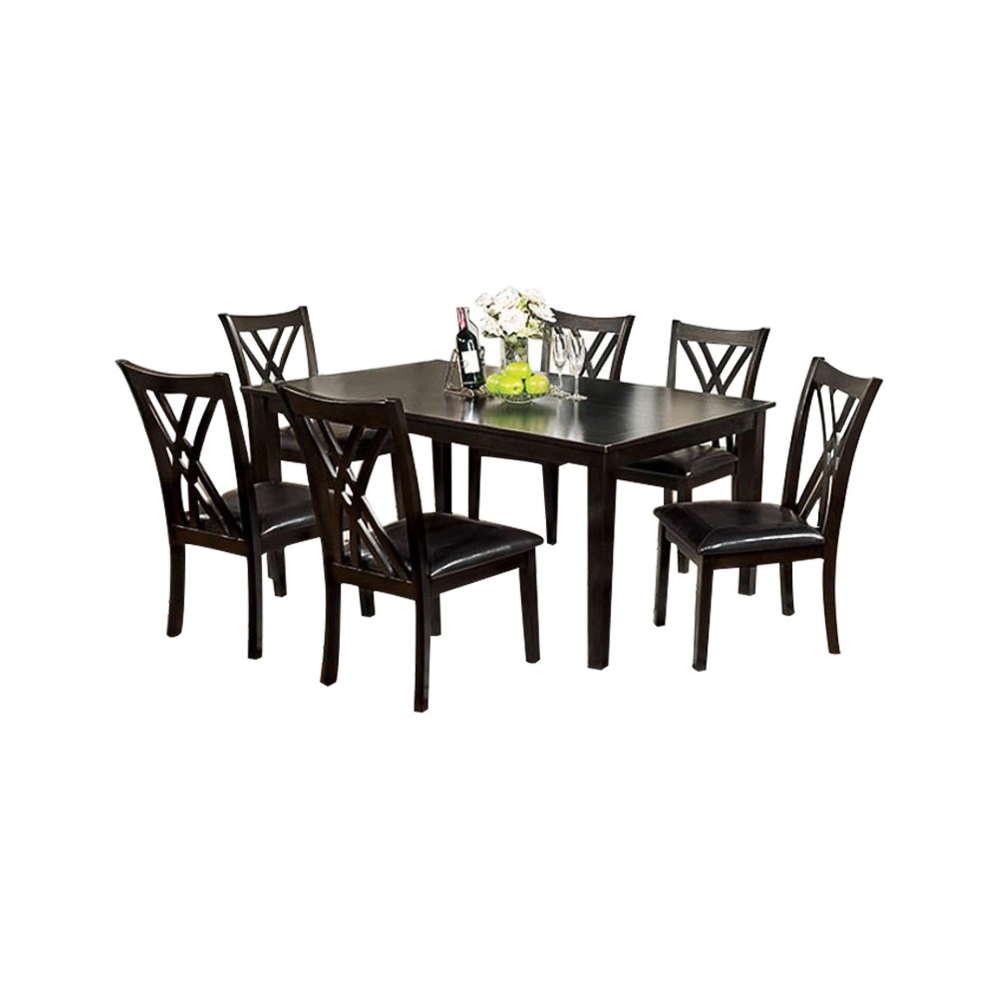 Espresso Wood 7-Piece Dining Set with Faux Leather Seats