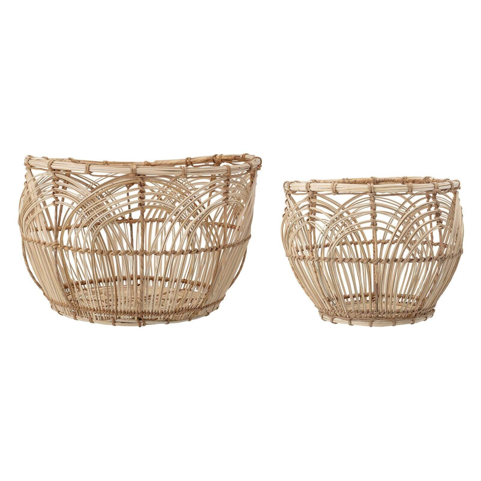 Boho Chic Round Rattan Storage Basket Duo