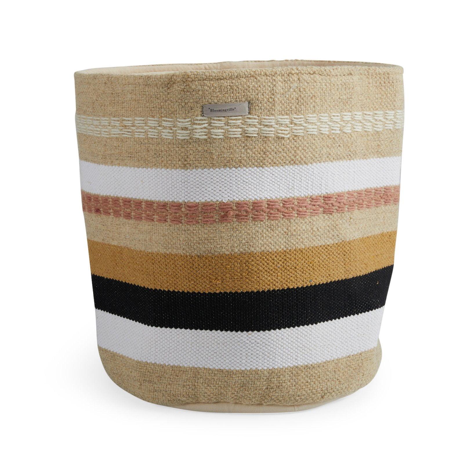 Cozy Striped Wool & Cotton Round Storage Basket