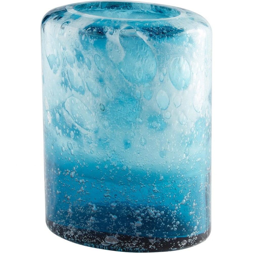 Blue Hand-Blown Glass Table Vase, 10 Inch