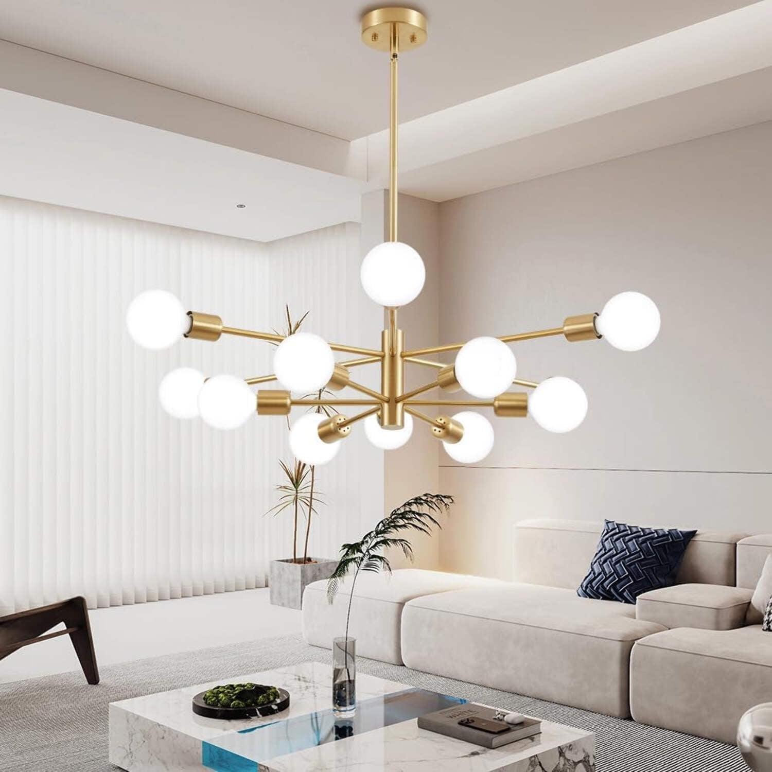 Gold 12-Light Sputnik Chandelier with Adjustable Rod