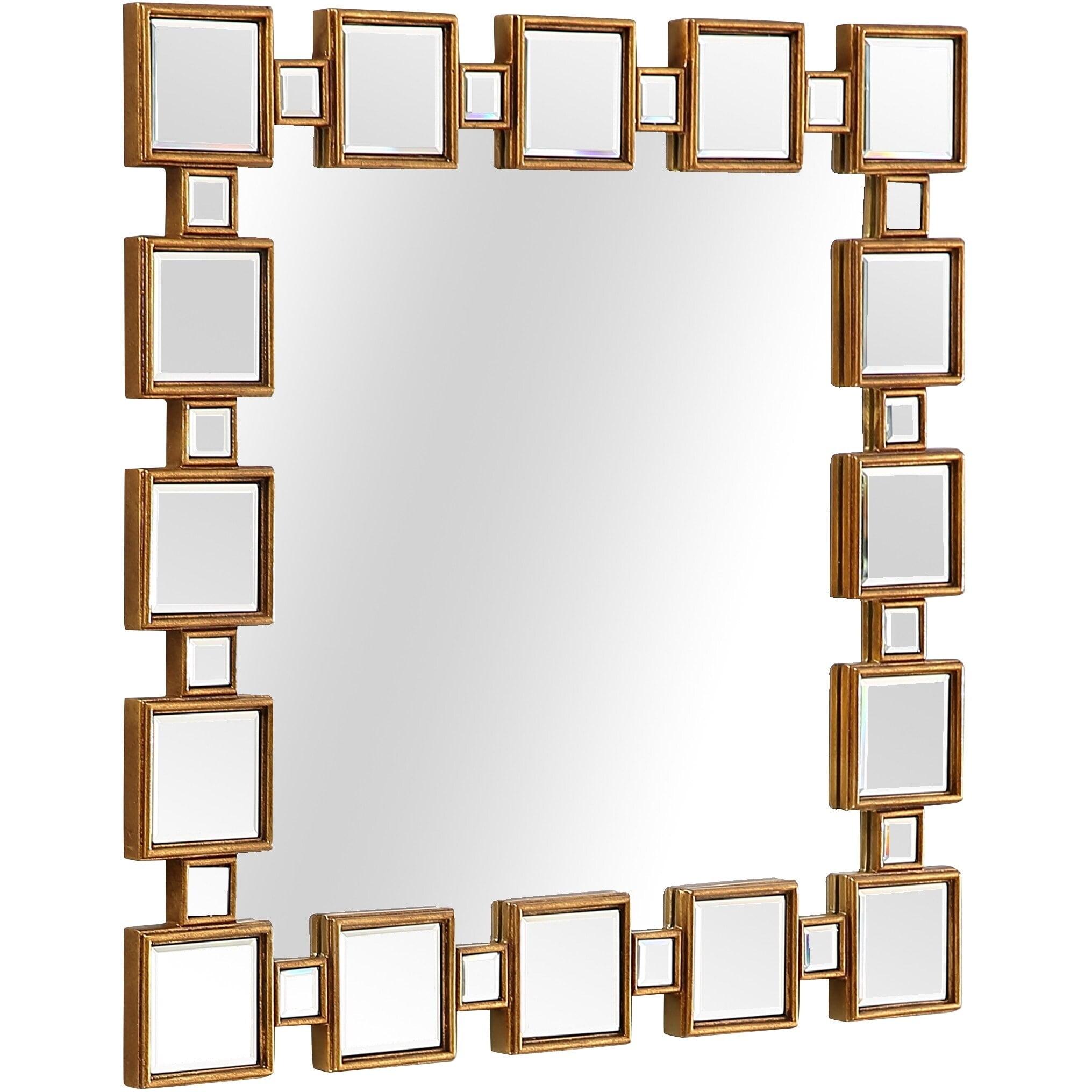 Gold Layered Square Wall Mirror with Wood Frame