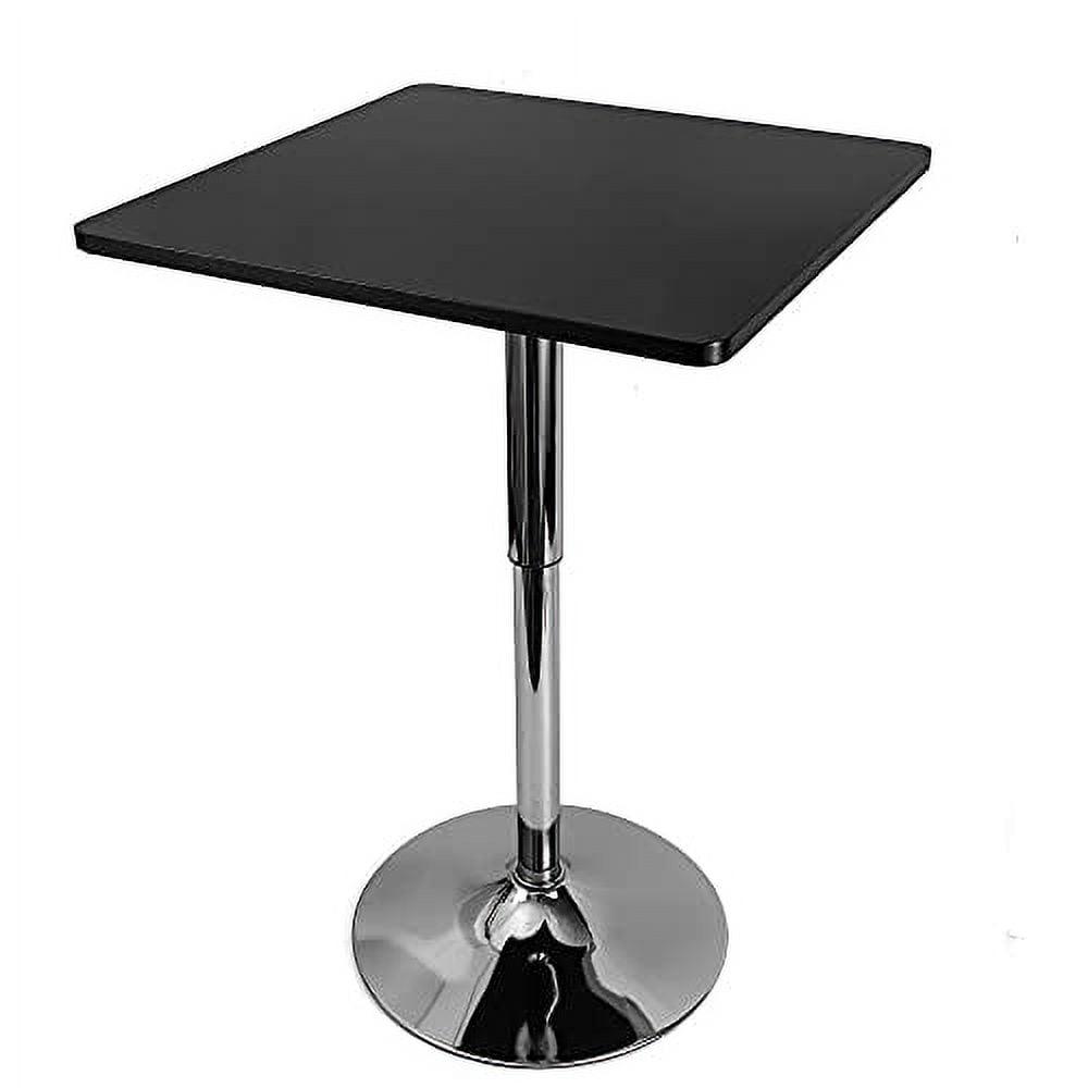 Square Bar Table, Modern Pub Table, 360° Swivel Cocktail Table, Adjustable Height with Black Top, Stainless Steel Leg and Base