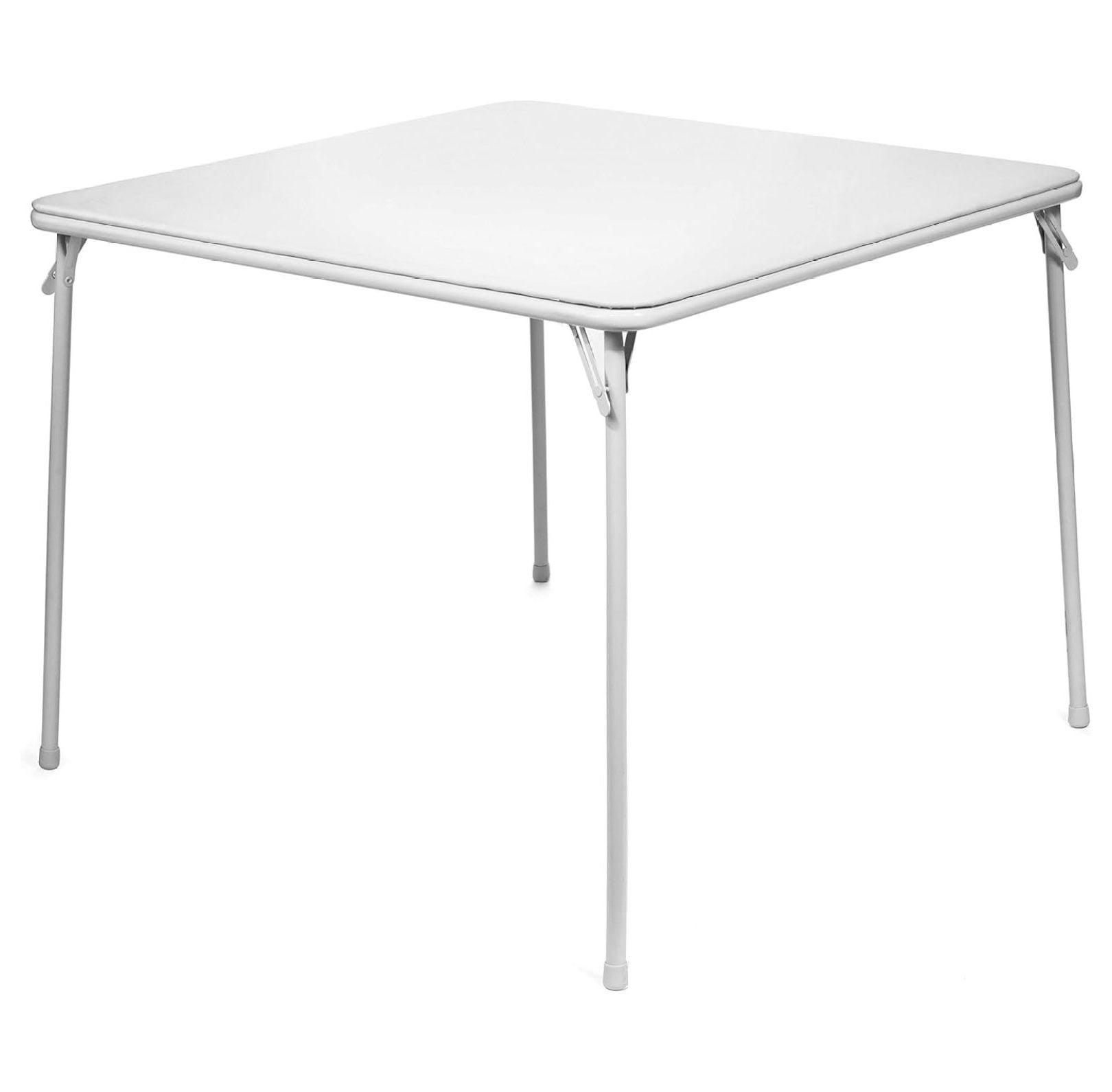 White Vinyl Upholstered Square Folding Card Table with Steel Frame