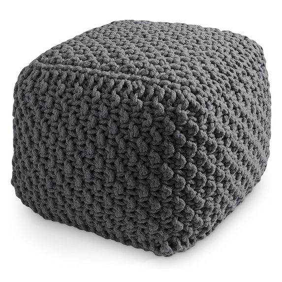 Casafield Casafield Square Pouf Ottoman, Cotton Knit Upholstered Footrest - Gray