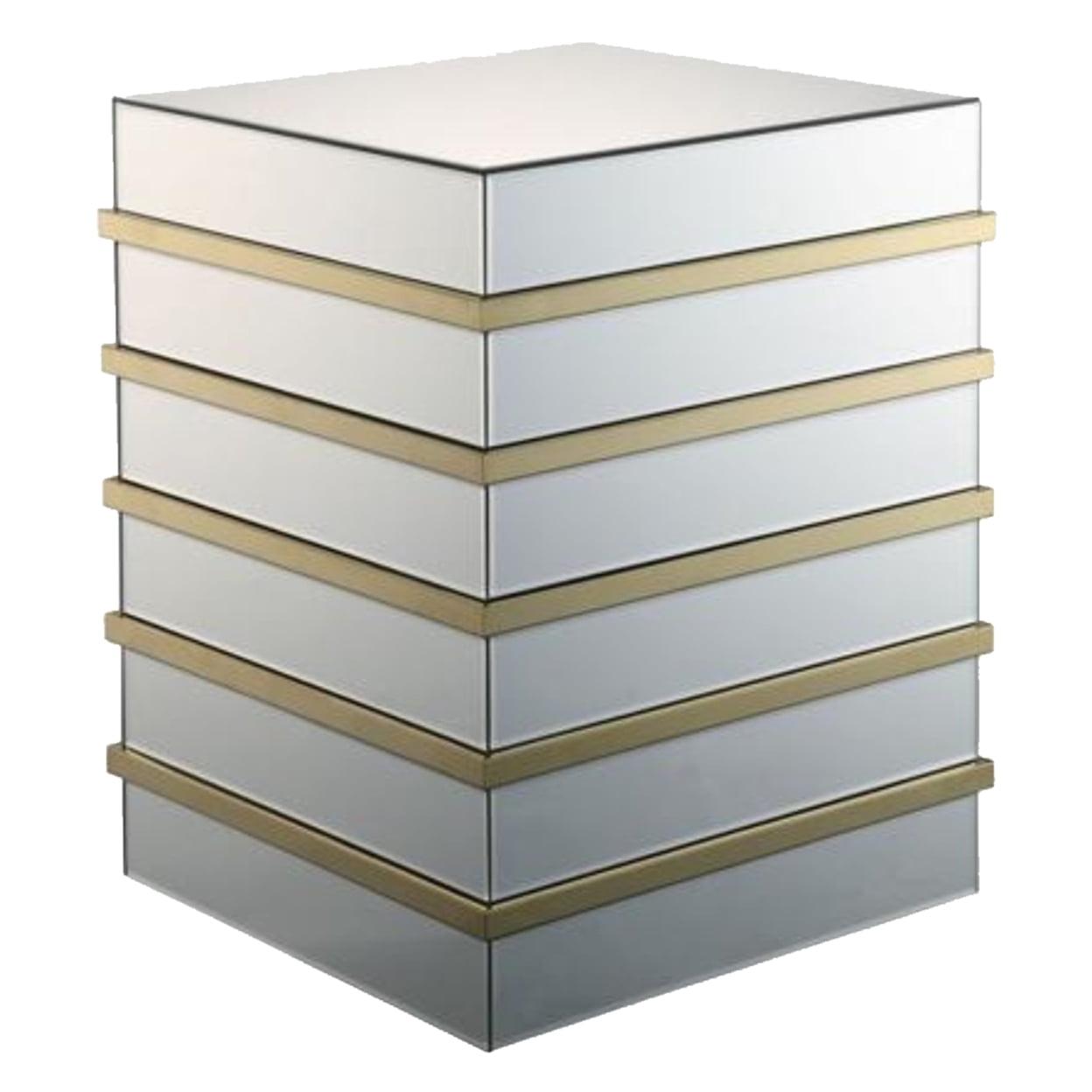 Luxurious Gold and Mirror Square End Table with Geometric Base