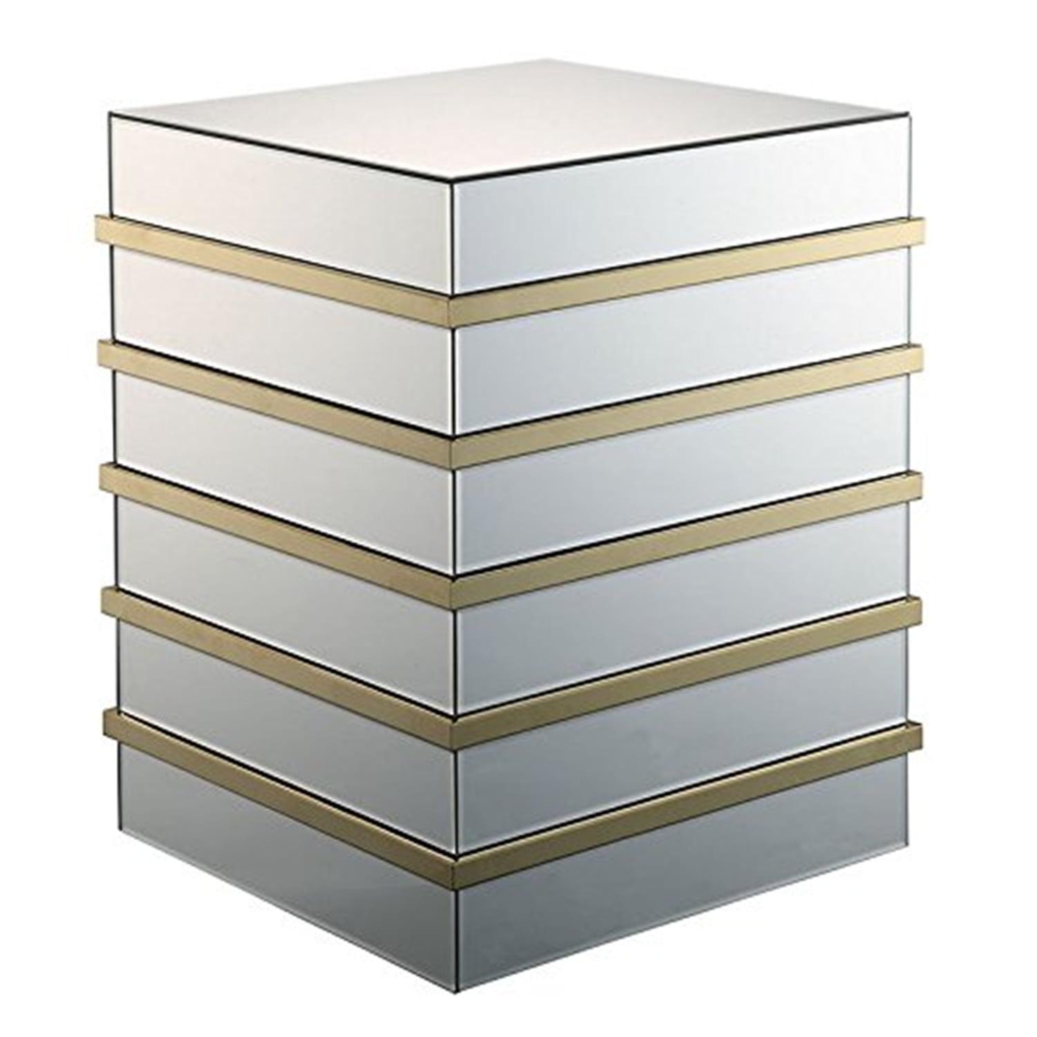 Luxurious Gold and Mirror Square End Table with Geometric Base