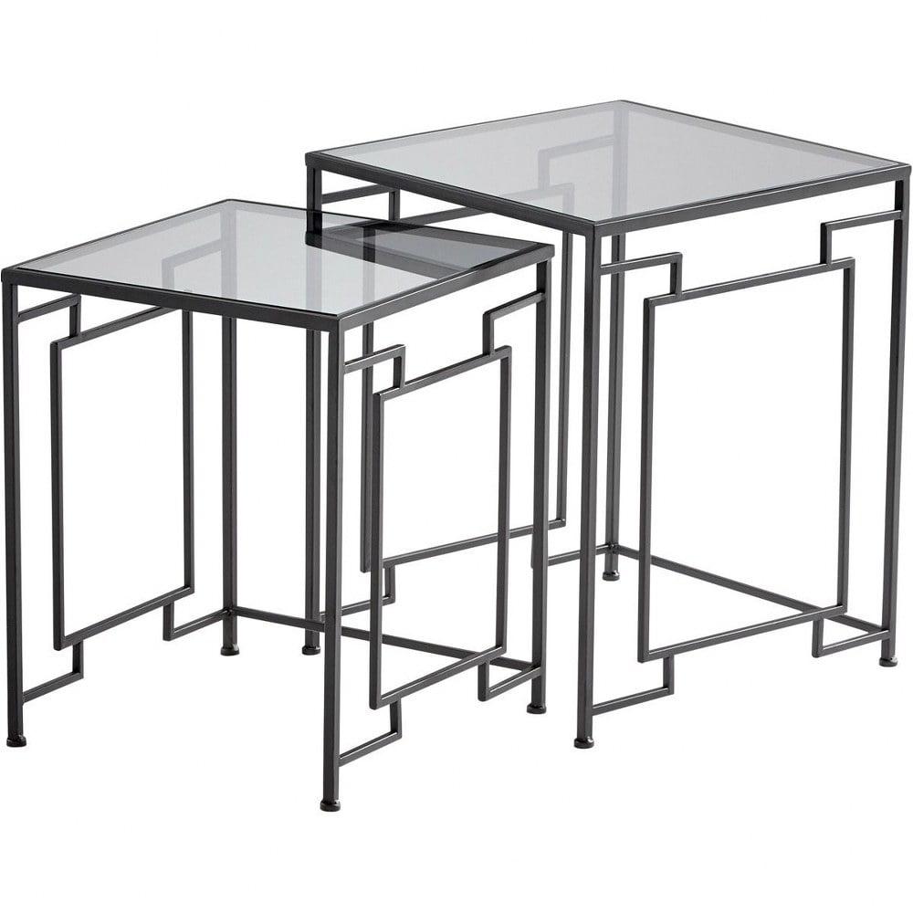 Noir Iron and Glass Square Nesting Tables, Set of 2