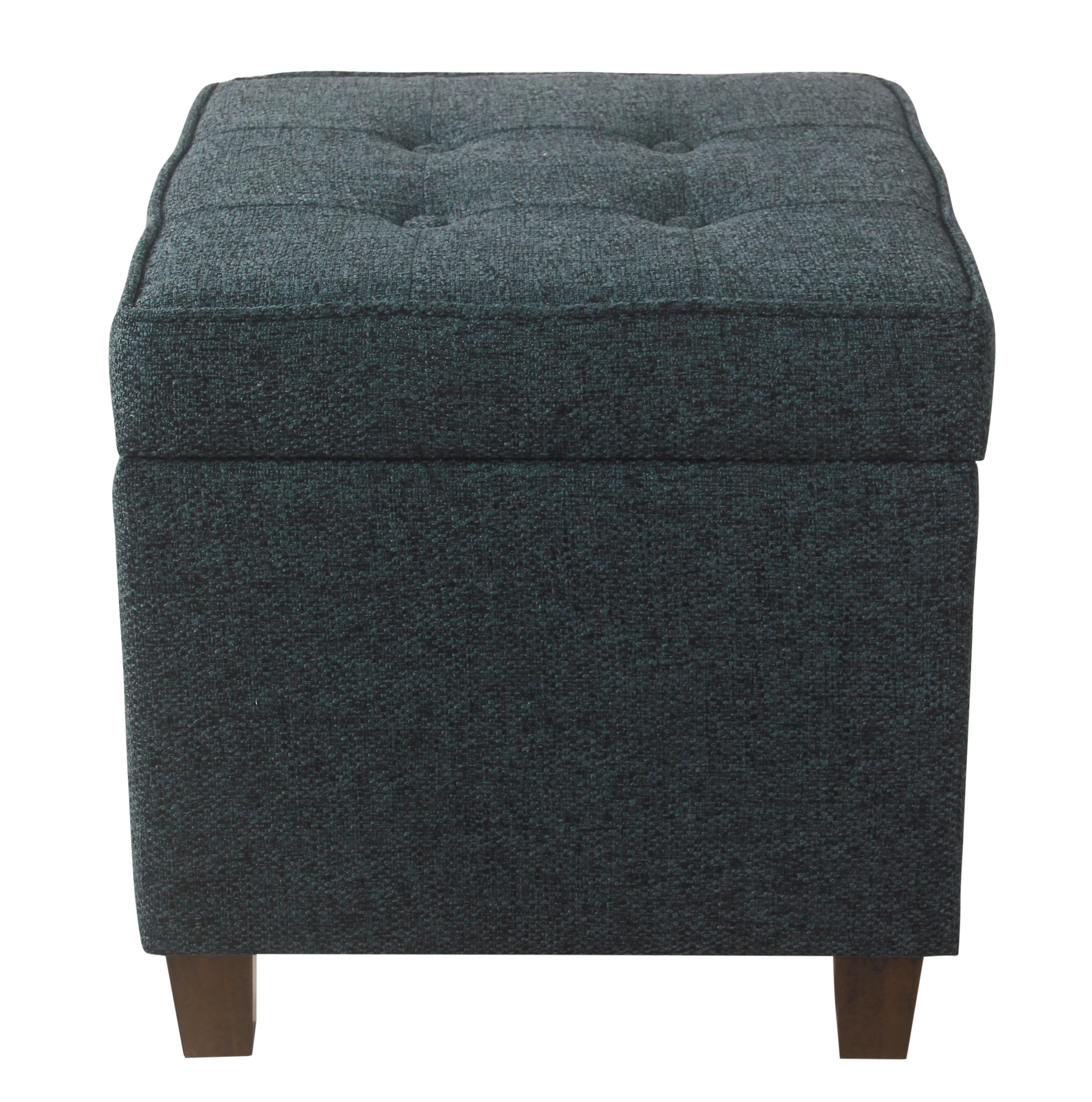 Square Tufted Storage Ottoman - Textured Navy, Small