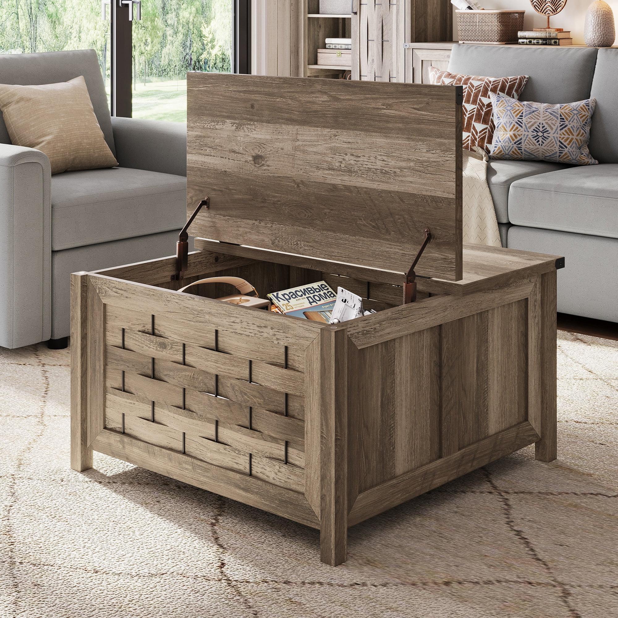 Rustic Square Wood and Metal Lift-Top Coffee Table with Storage