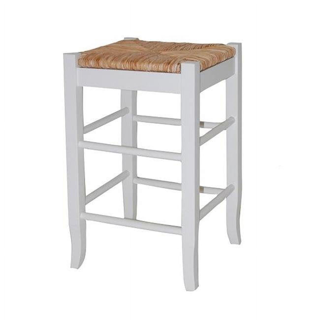 White and Brown Backless Wooden Counter Stool with Rush Seat