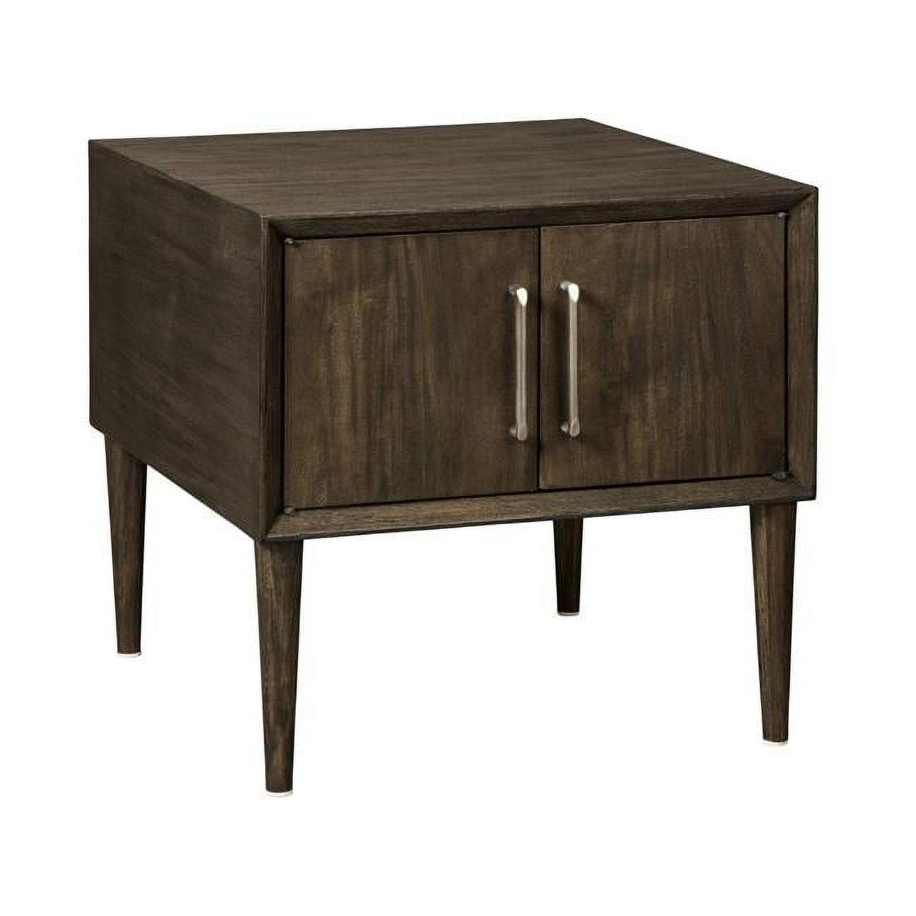 Transitional Square Brown Wood & Metal End Table with Storage