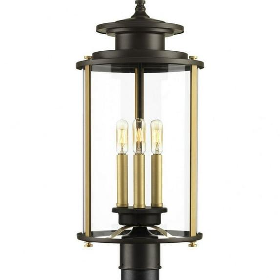 Progress Lighting, Squire Collection, 3-Light Post Lantern, Antique Bronze, Clear Glass Shade