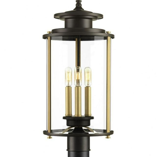 Progress Lighting, Squire Collection, 3-Light Post Lantern, Antique Bronze, Clear Glass Shade