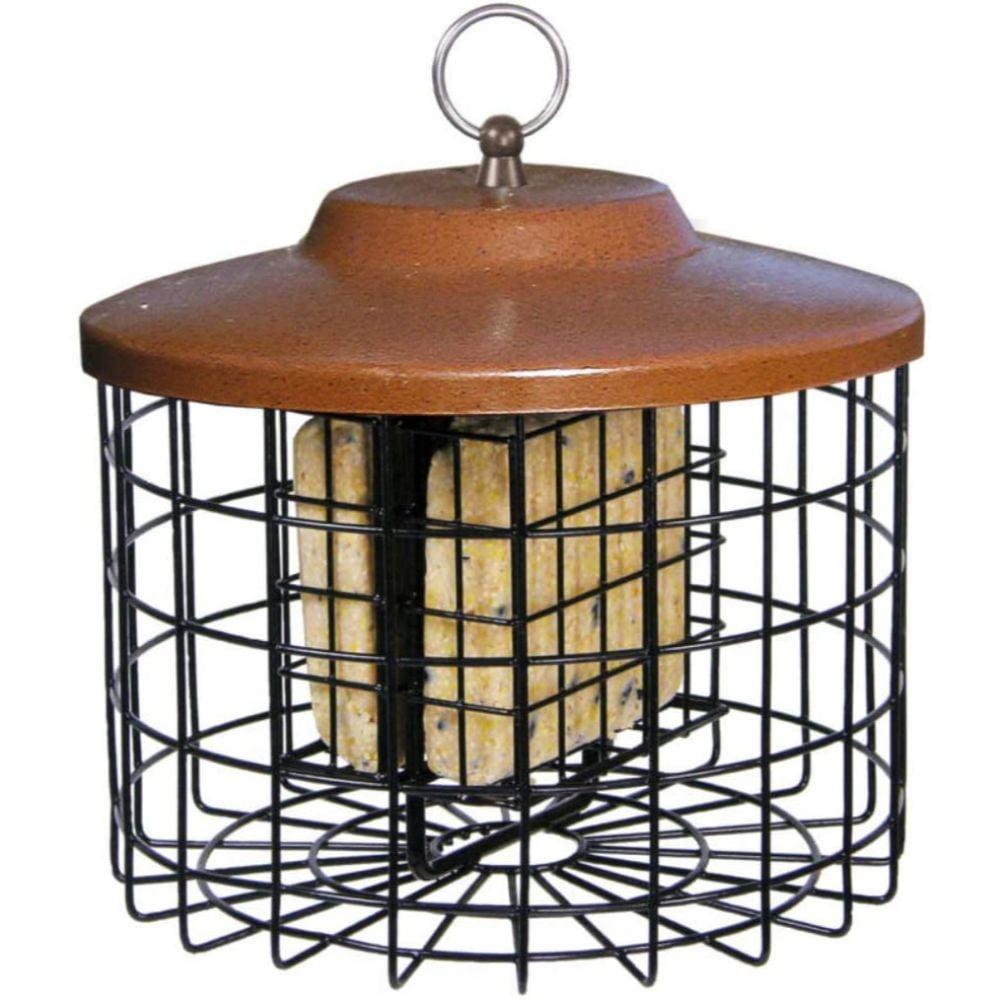 Brown and Black Metal Squirrel Resistant Hanging Suet Cage