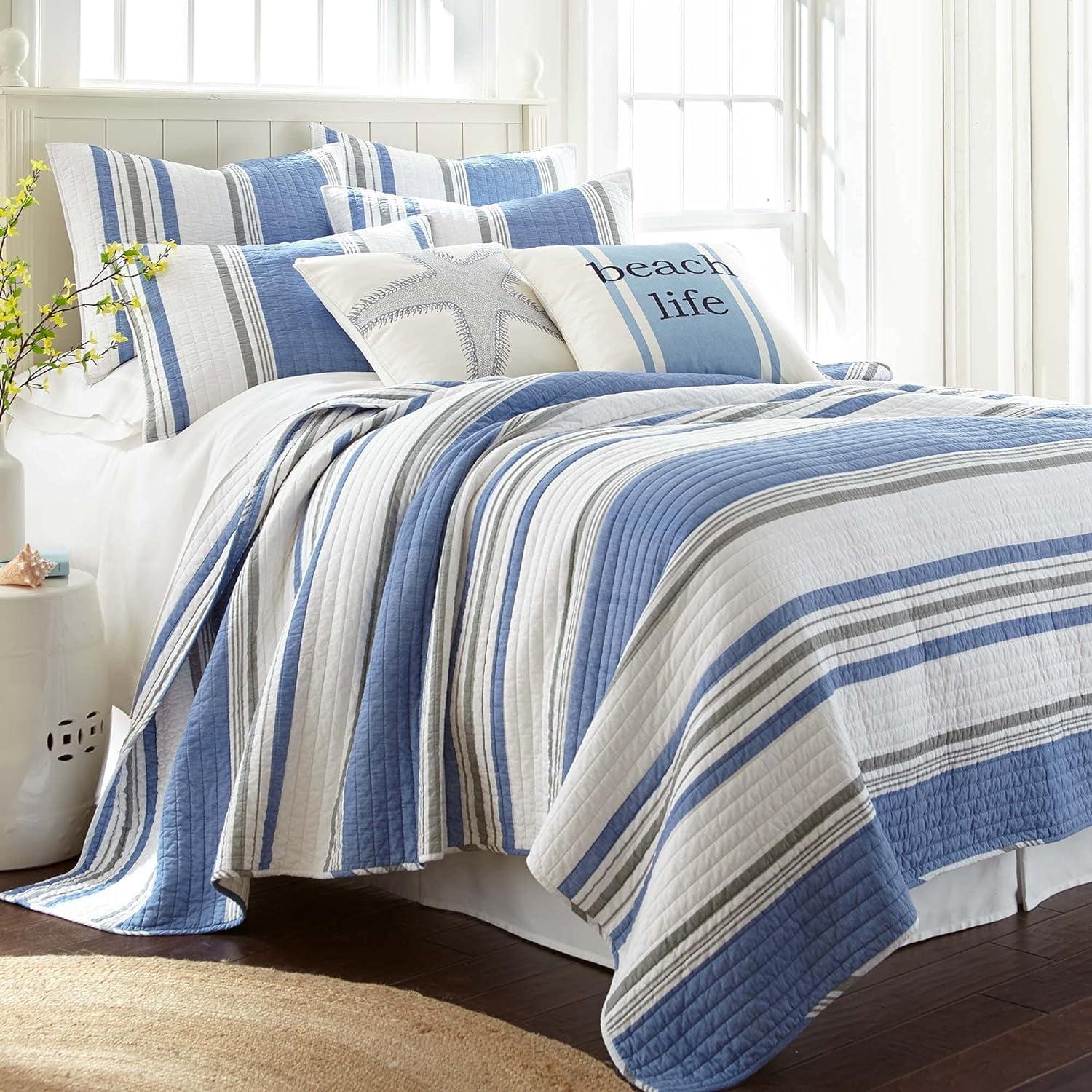 Nautical Blue and White Cotton Full Quilt Set