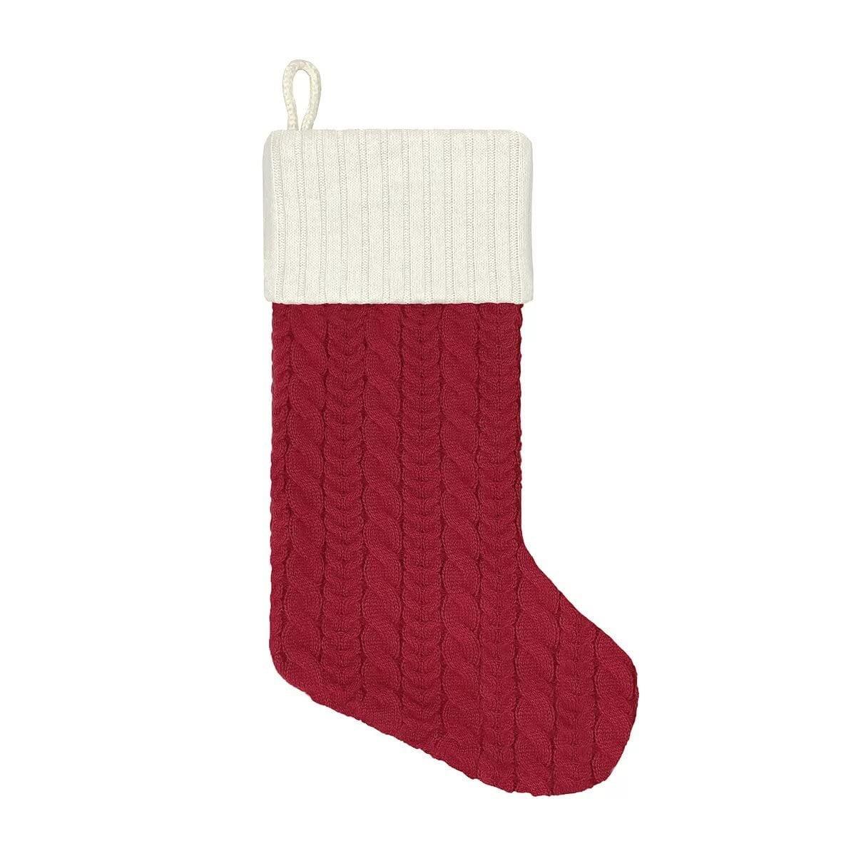 21-Inch Red Cable Knit Christmas Stocking with White Cuff