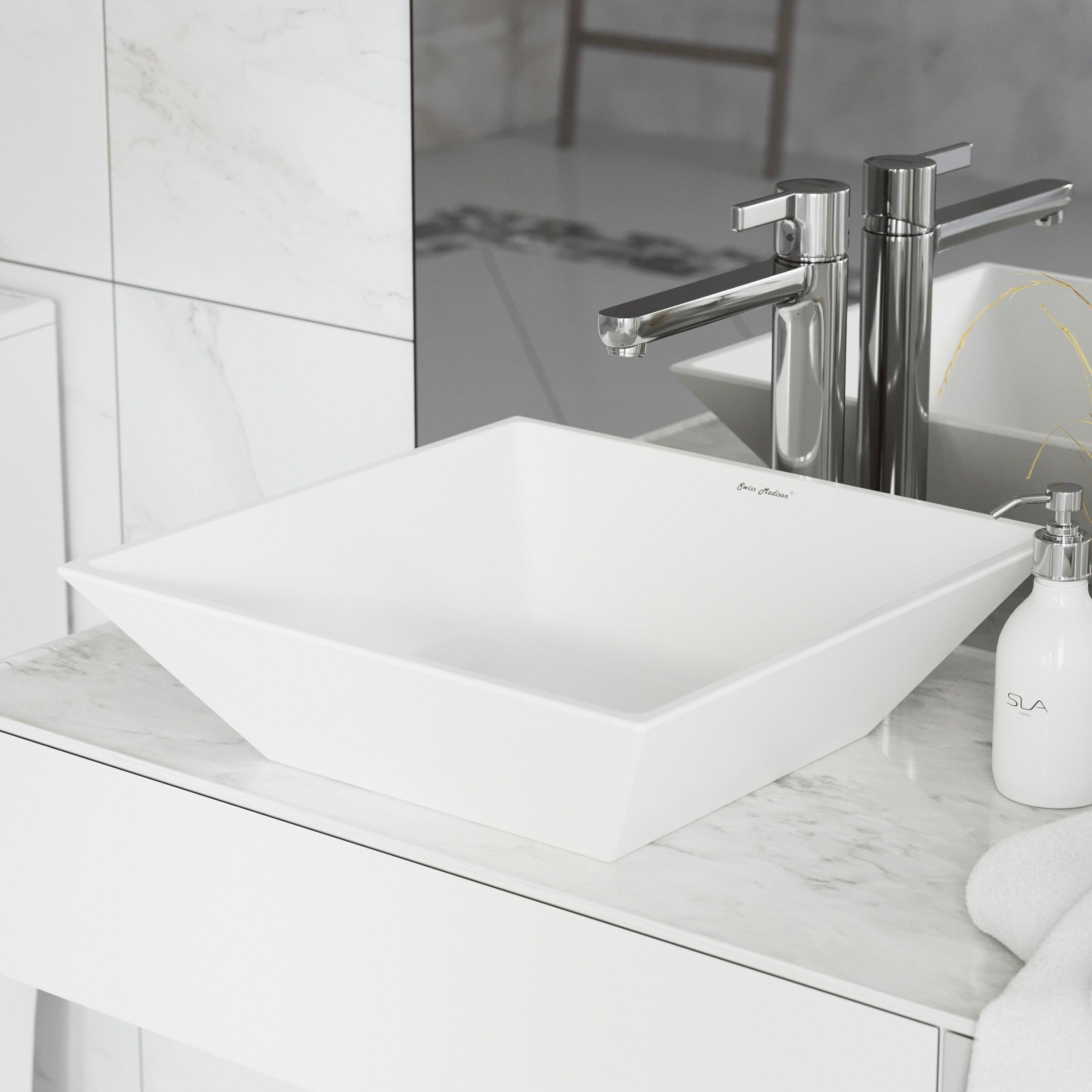 St. Tropez Square Glossy White Ceramic Vessel Sink