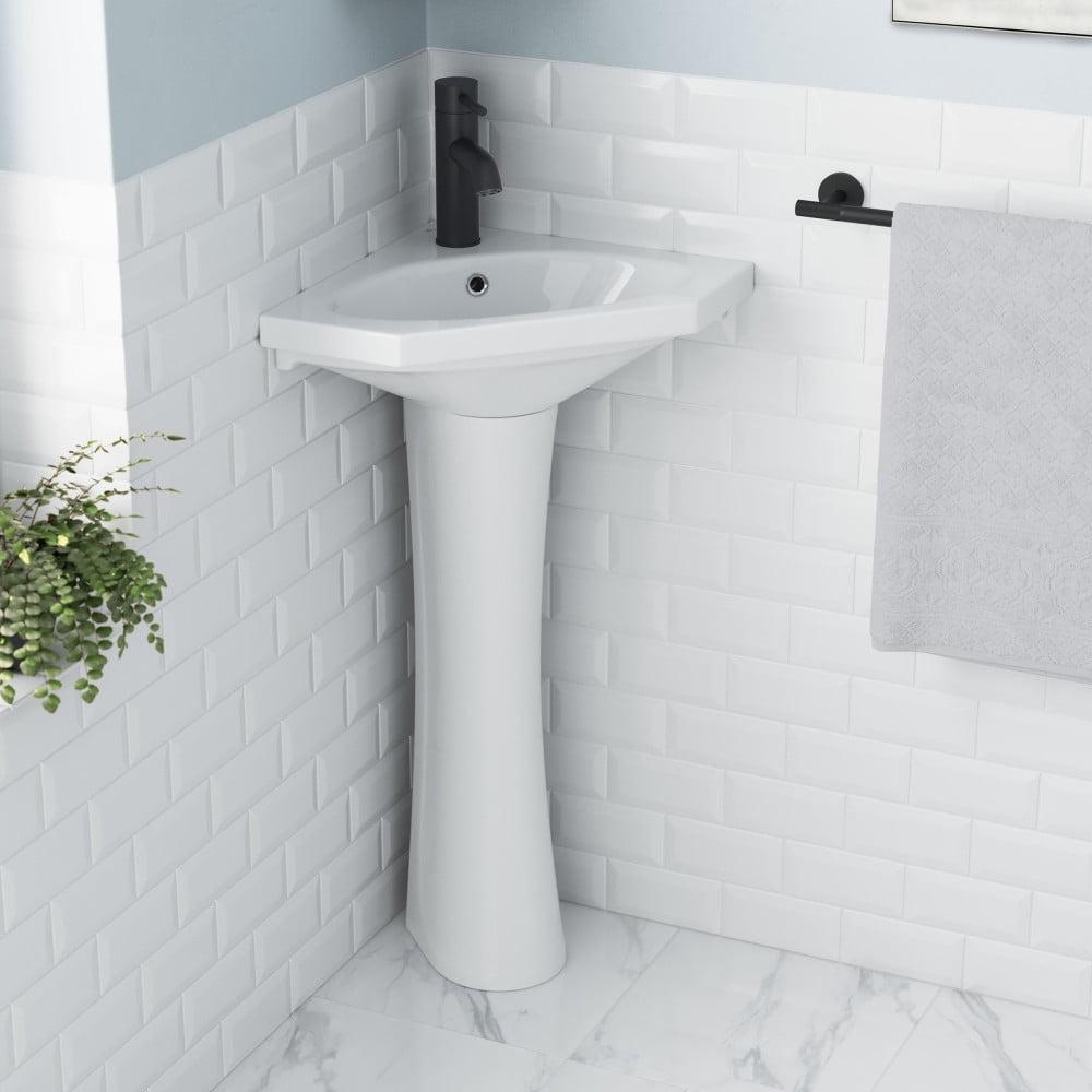 St. Tropez White Ceramic Corner Pedestal Sink