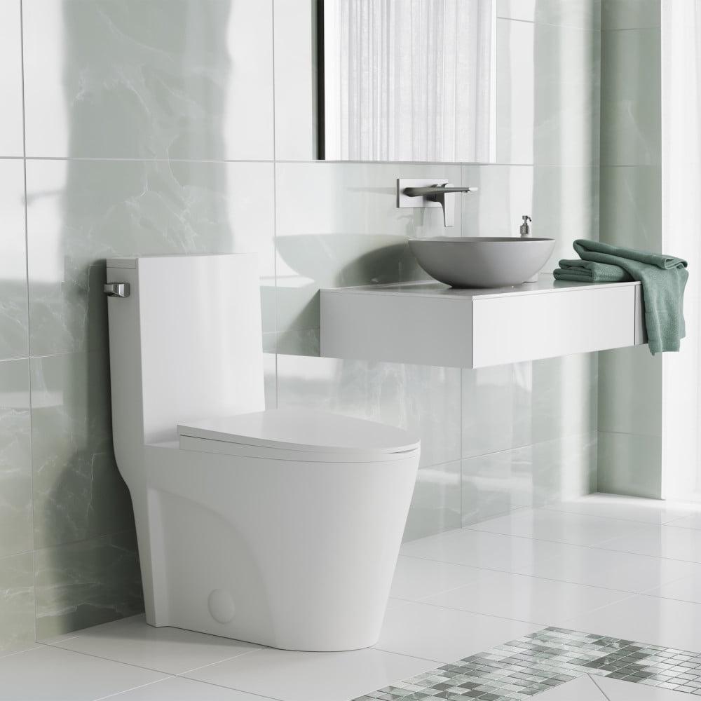 Glossy White Elongated One-Piece Toilet with Dual Flush