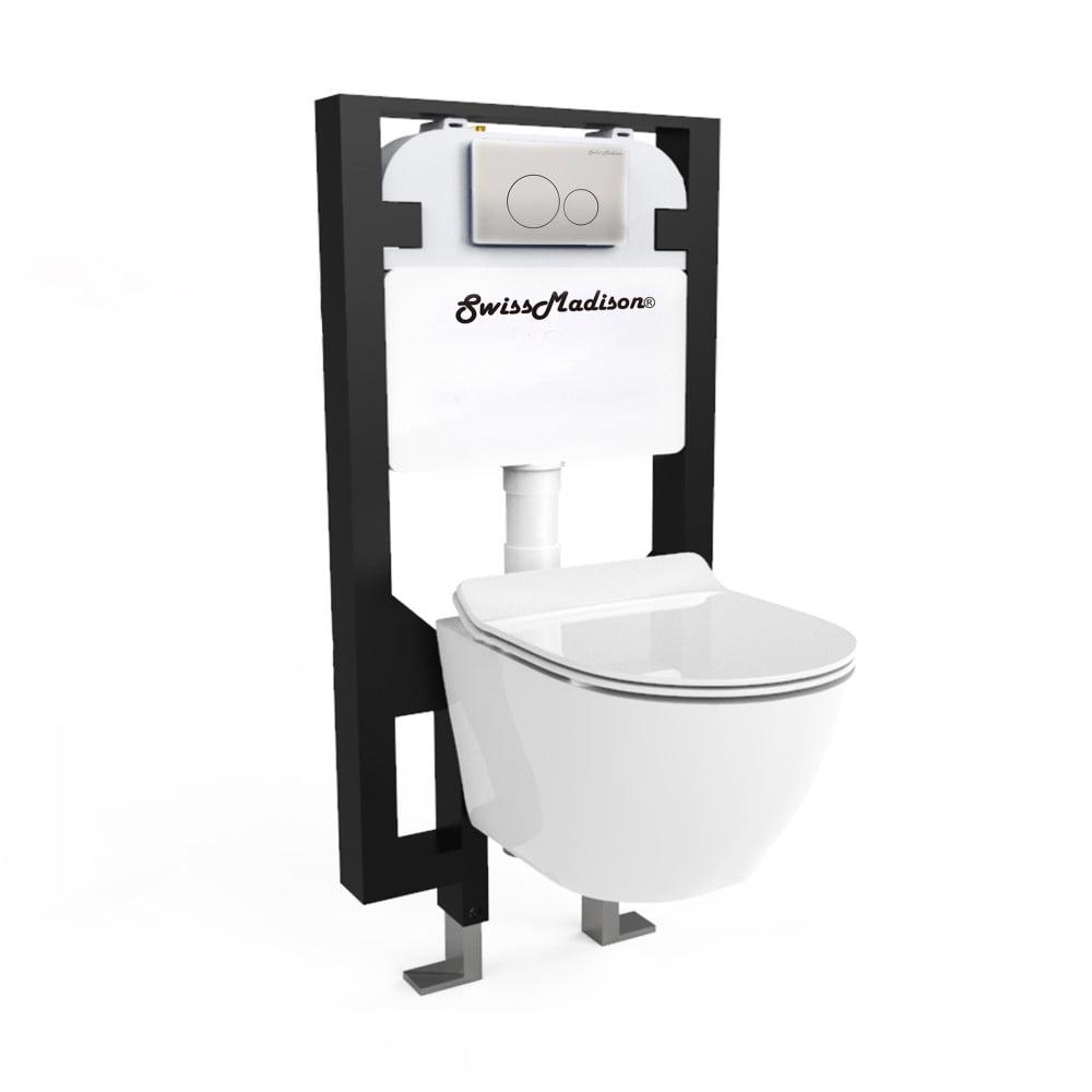 White Wall-Mounted Dual Flush Elongated Toilet