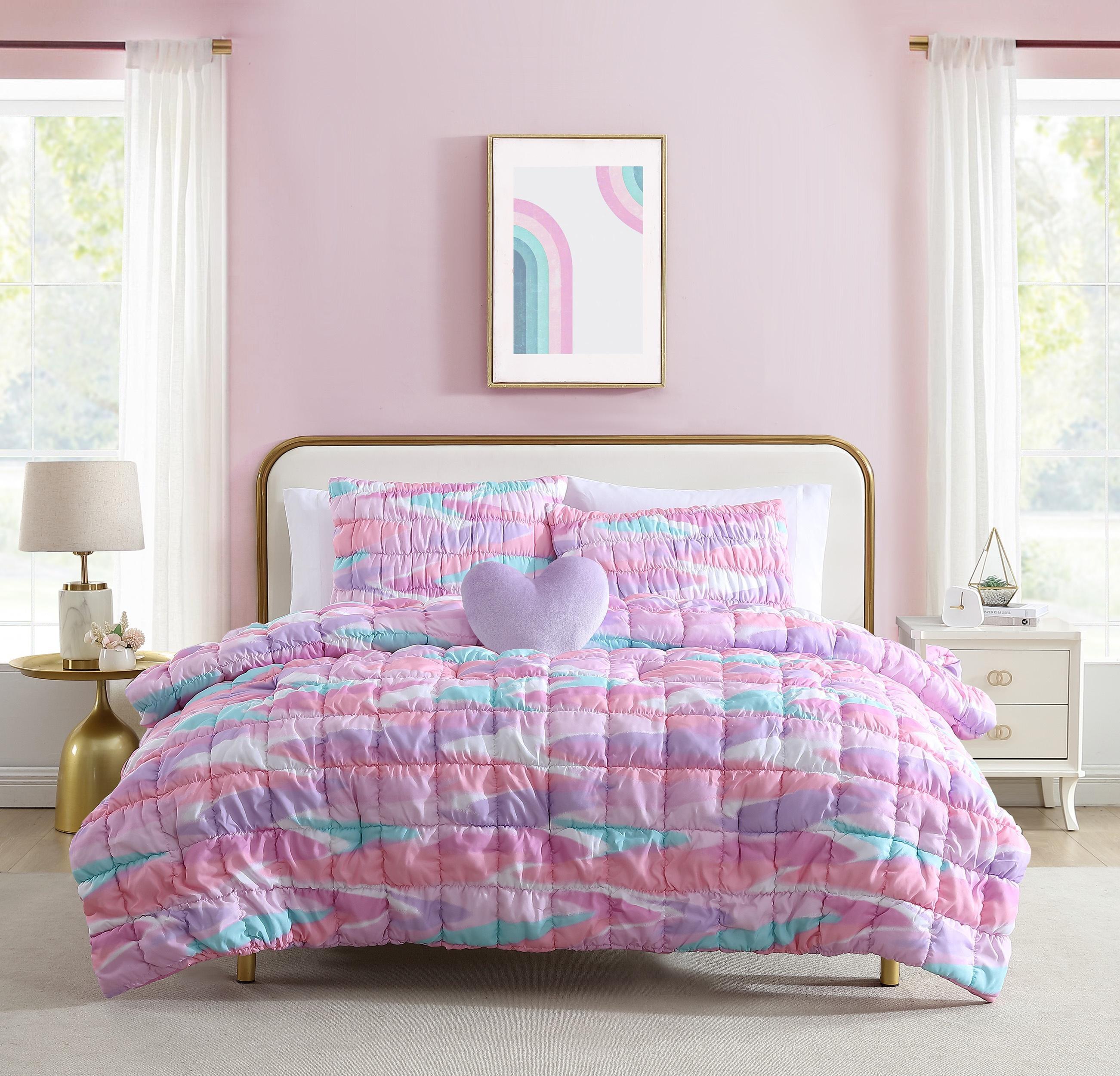 Staci Swirl Pink and Lilac Microfiber Full Comforter Set