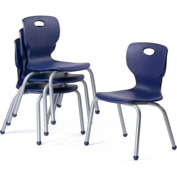 School Student Stack Chair - Luxurious and Comfortable with Riveted Frame 14'' Blue - for Classrooms in Home Learning or Office - Pack of 4 Chairs