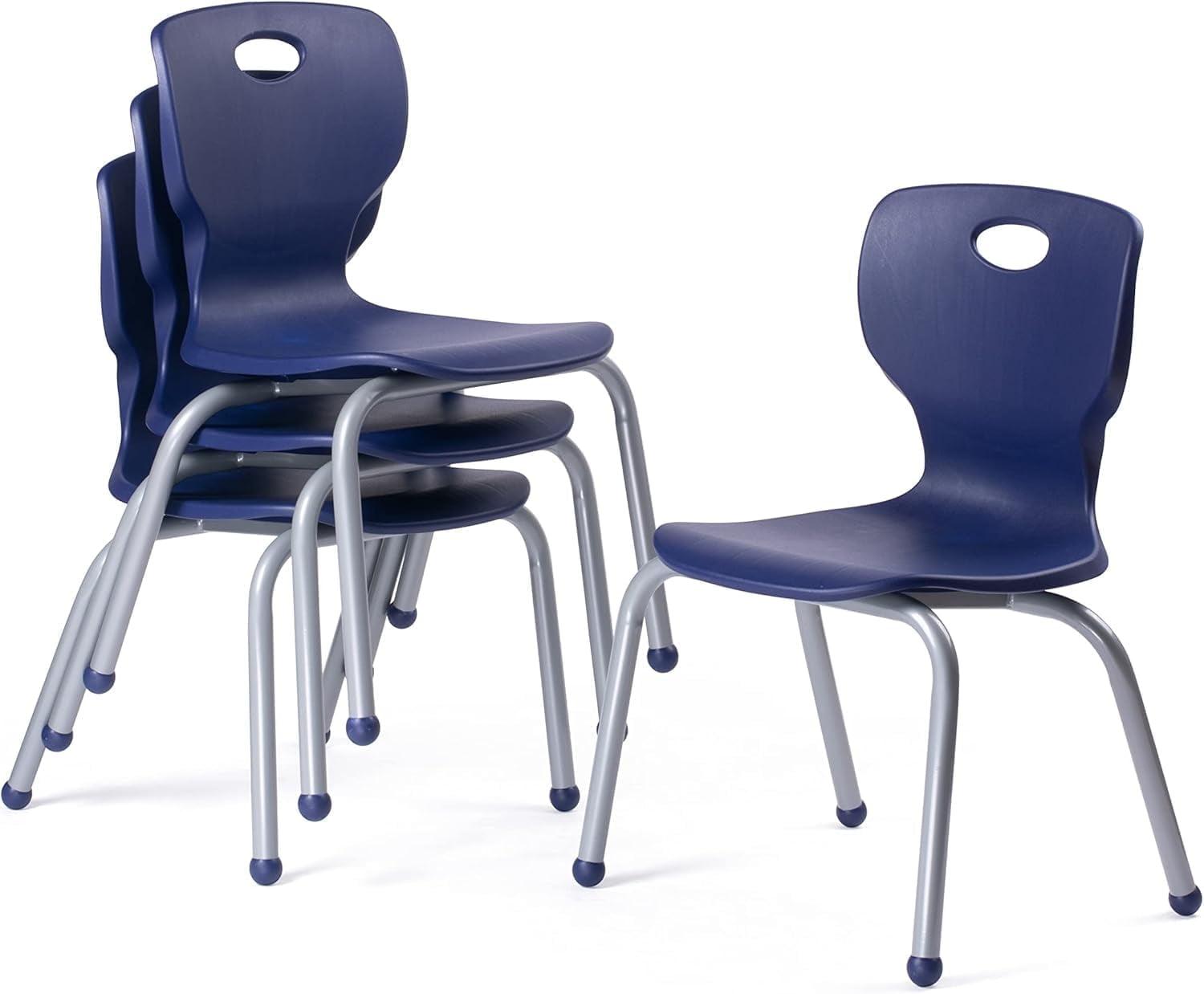 School Student Stack Chair - Luxurious and Comfortable with Riveted Frame 14'' Blue - for Classrooms in Home Learning or Office - Pack of 4 Chairs