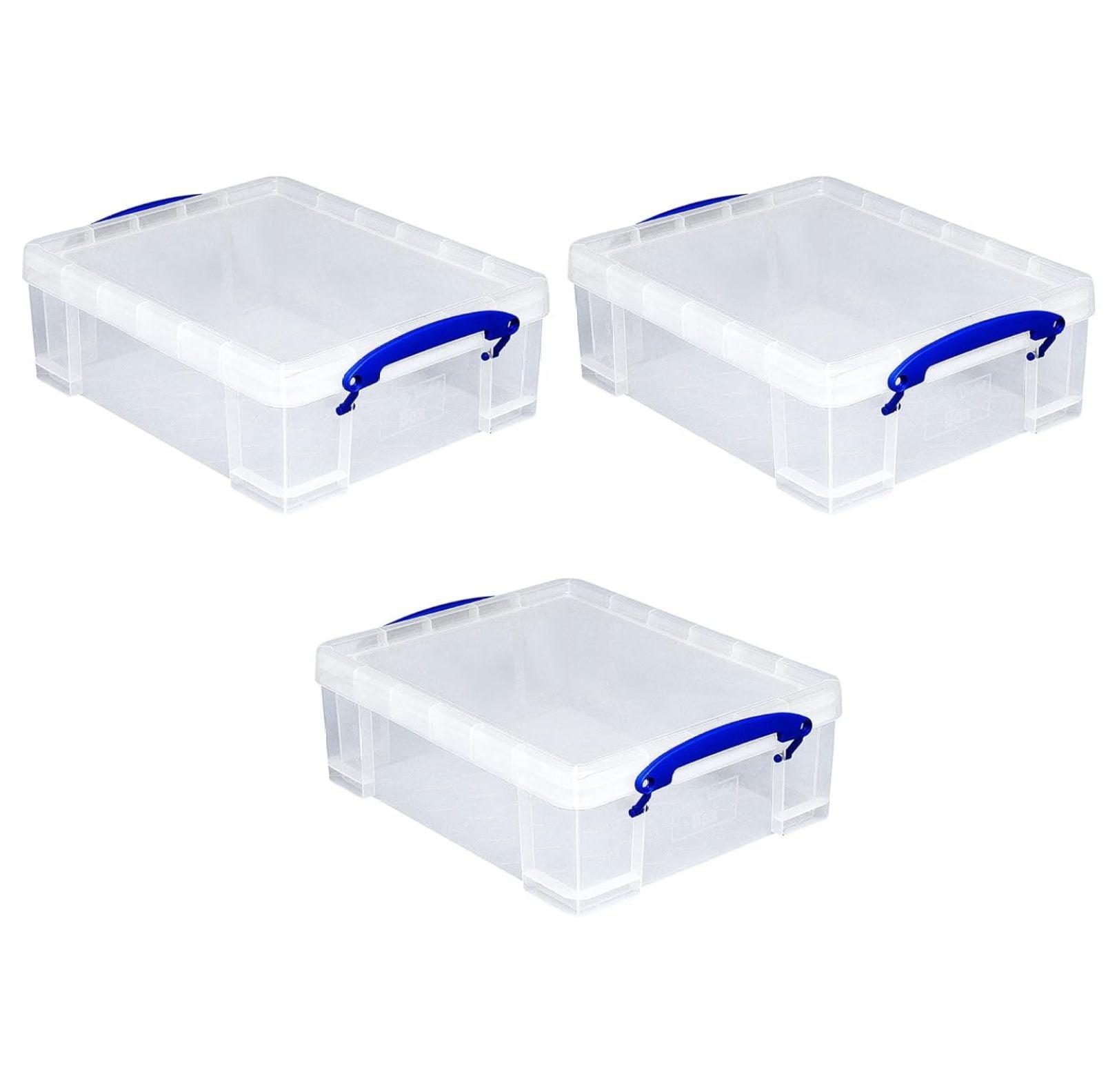 Really Useful Box Stackable 8.1 Liter Plastic Storage Container Bin with Snap Lid & Built-In Clip Lock Handles for Home & Office Organization (3 Pack)