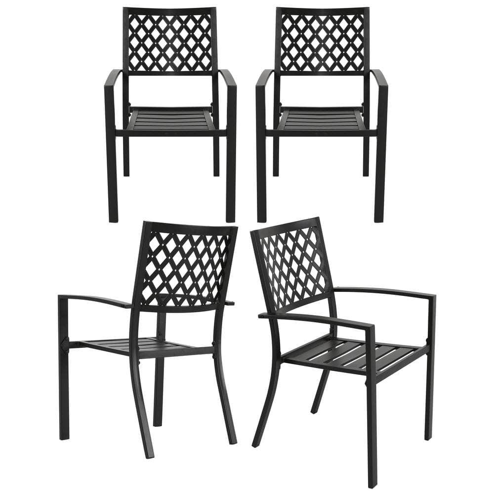 Black Iron Stackable Outdoor Dining Armchairs, Set of 4