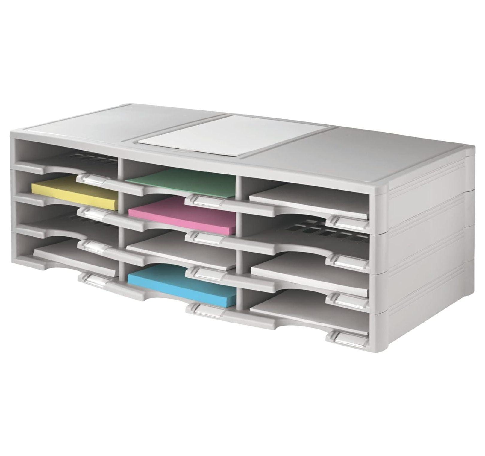 Gray Stackable Plastic 12-Compartment Literature Organizer