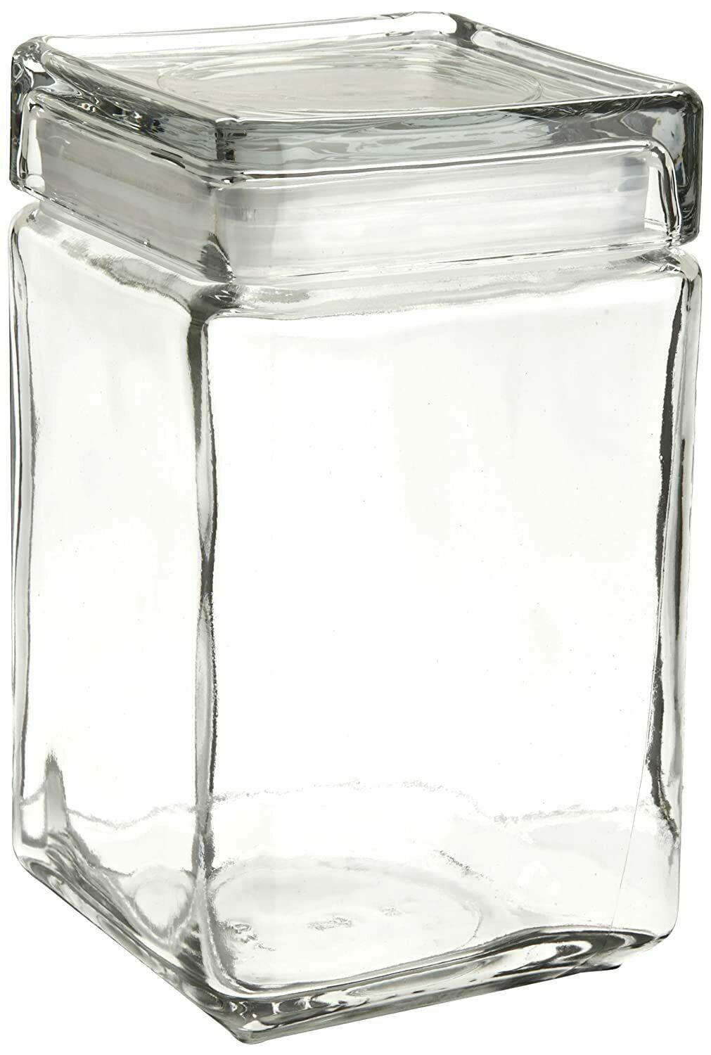 Stackable Square Glass 48 fl oz/1.5 Q Tobacco Jar Canister with Glass Lid - 7555