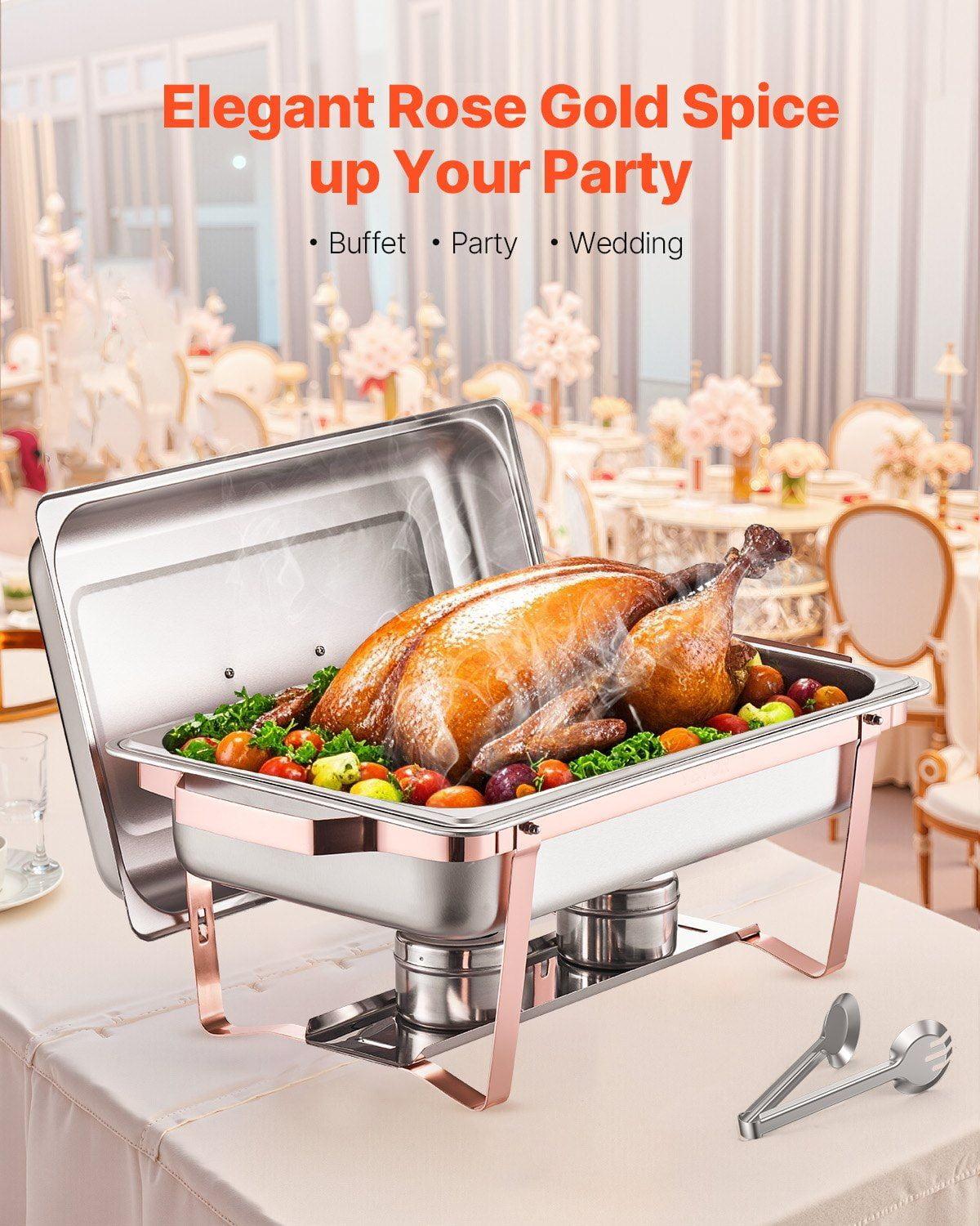 KFFKFF 2 Pack Chafing Dish Buffet Set, 8 Qt Stainless Steel Chafing Dishes with 2 Full Size Trays, Lid, Water Tray, Stand, and Fuel Holder, Ideal for Parties, Events, Wedding, Camping, Dinner