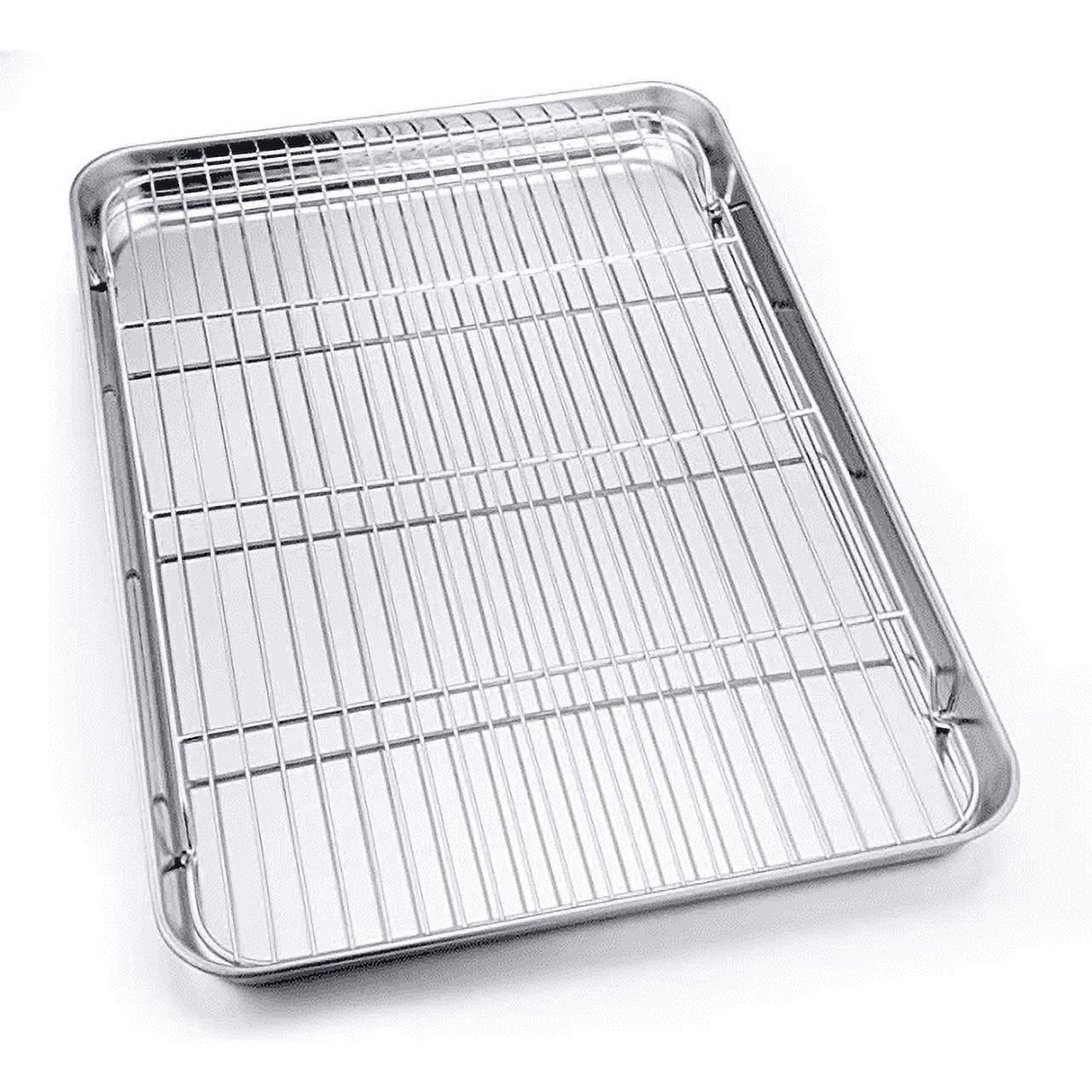 Stainless Steel Baking Sheet with Rack Set, 12.4inchx9.7inch Cookie Sheet Broiling Pan for Oven, Rimmed Metal Tray with Wire Rack for Cooking/Baking/Cooling/Bacon, Non-toxic & Dishwasher Safe ,2PCS