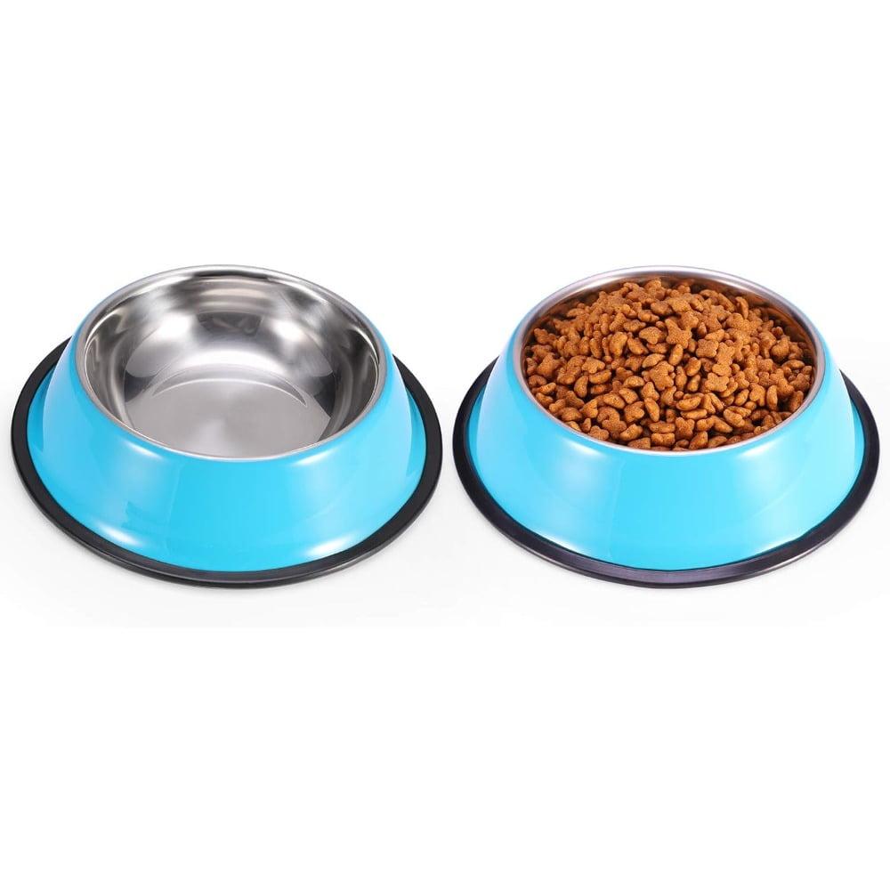 Blue Stainless Steel Non-Slip Dog Bowls, 2 Pack