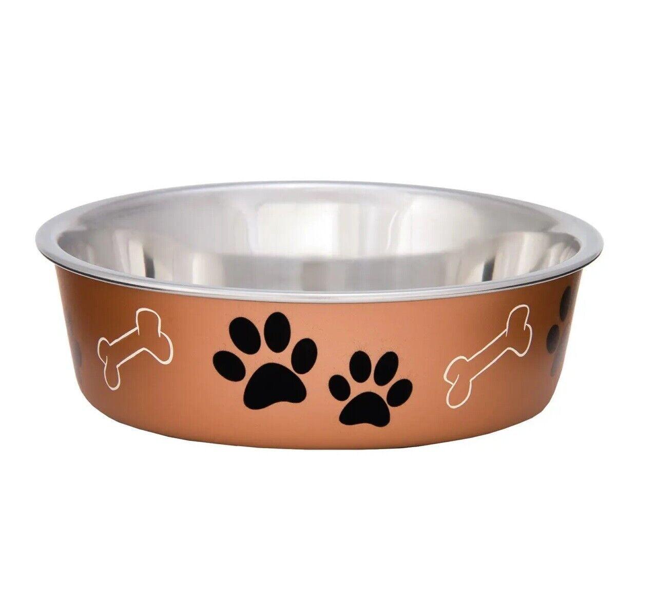 Medium Copper Stainless Steel Non-Slip Dog Bowl with Fun Print