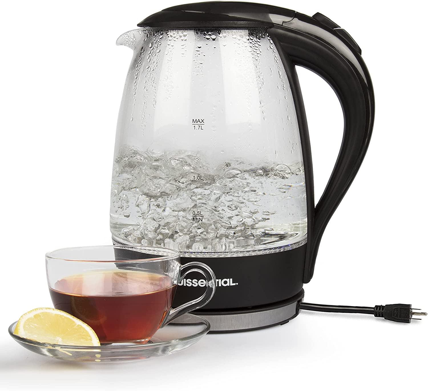 Stainless Steel Electric Water Kettle 1.7 Liter, Fast Heating with Auto Shut-Off and Boil-Dry Protection, Cordless, LED Light Indicator, Black