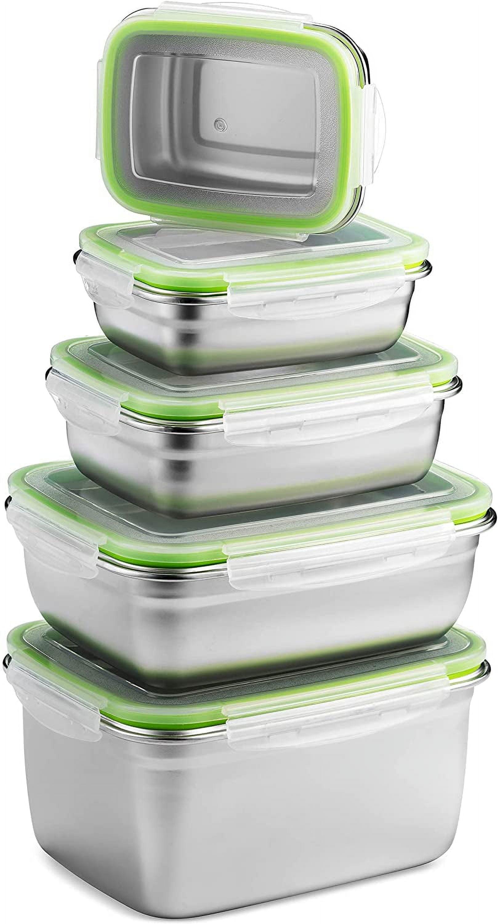 Stainless Steel Food Storage Containers - Set of 5 | Leak Proof & Airtight Lids | BPA Free | Dishwasher & Freezer Safe