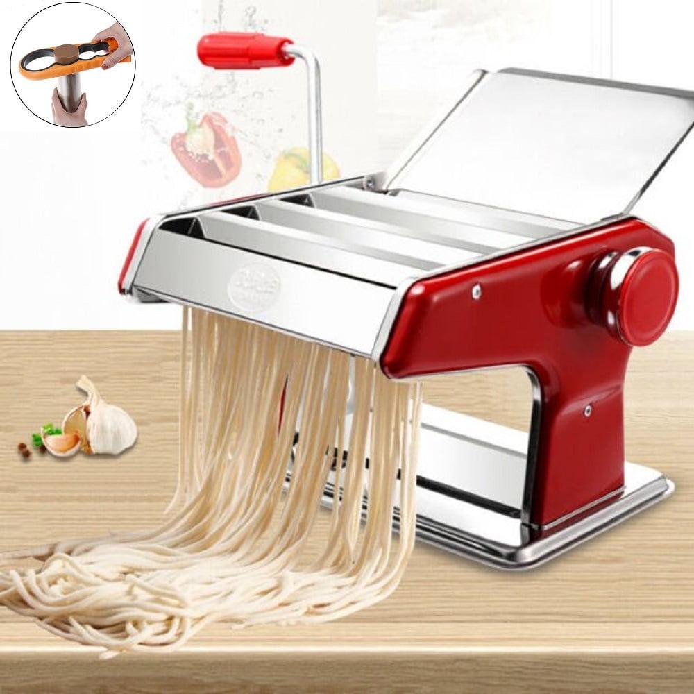 Red Stainless Steel Manual Pasta Maker with Adjustable Settings