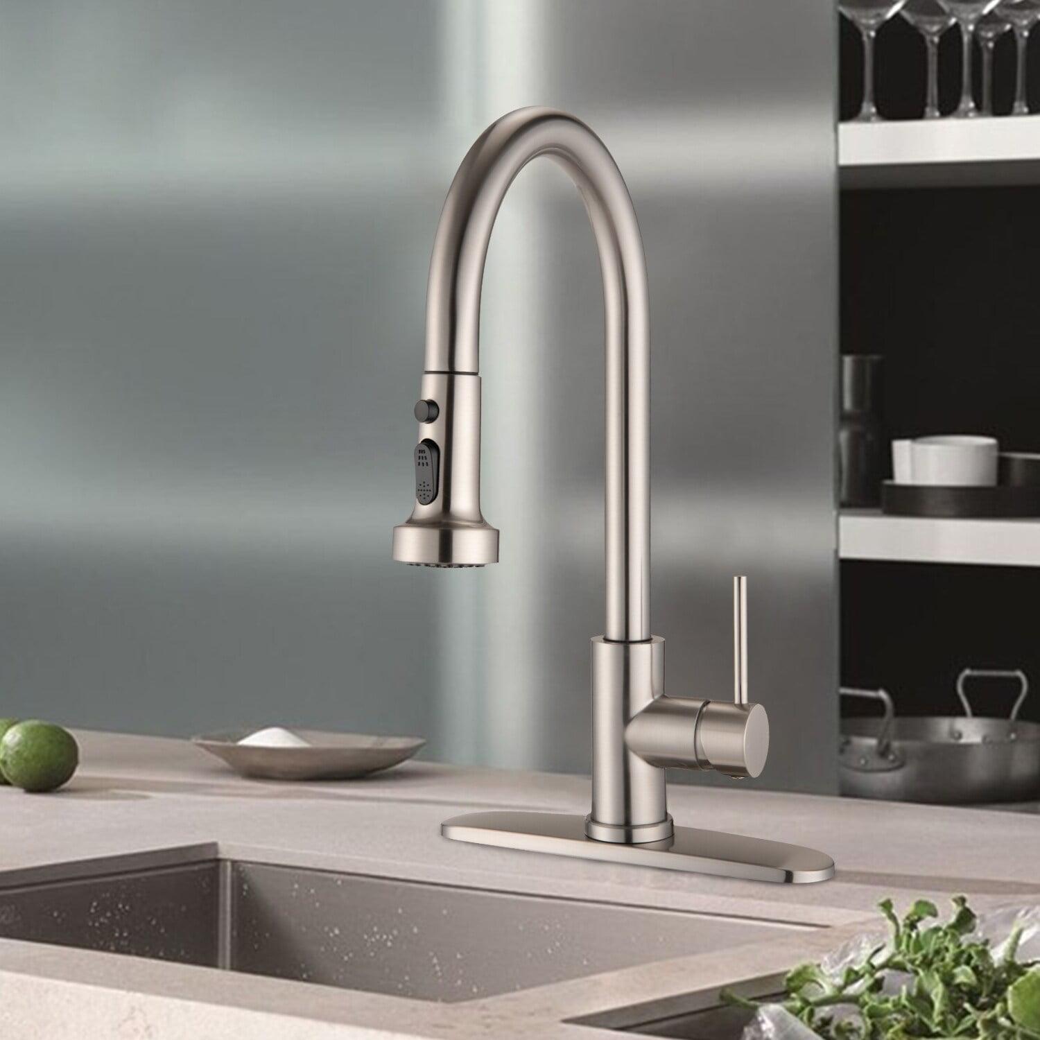 Brushed Nickel Stainless Steel Pull Down Kitchen Faucet with Sprayer