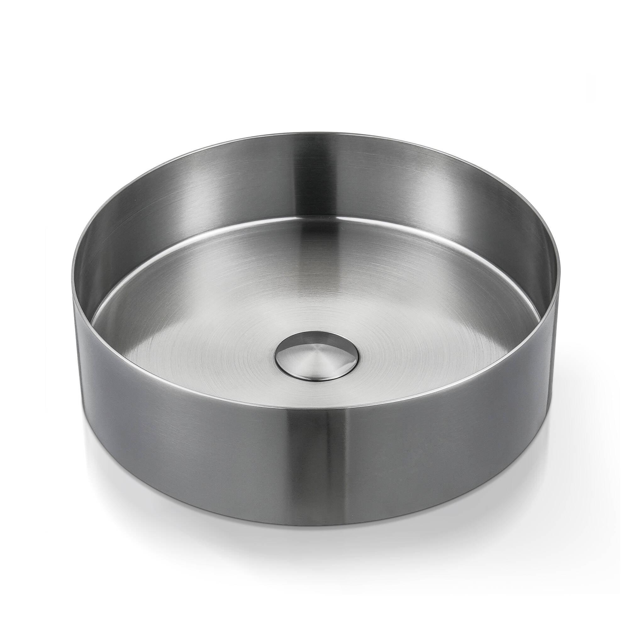Lavabo de Baño Redondo, Lavabo de Acero Inoxidable con Desage Emergente (Plata)