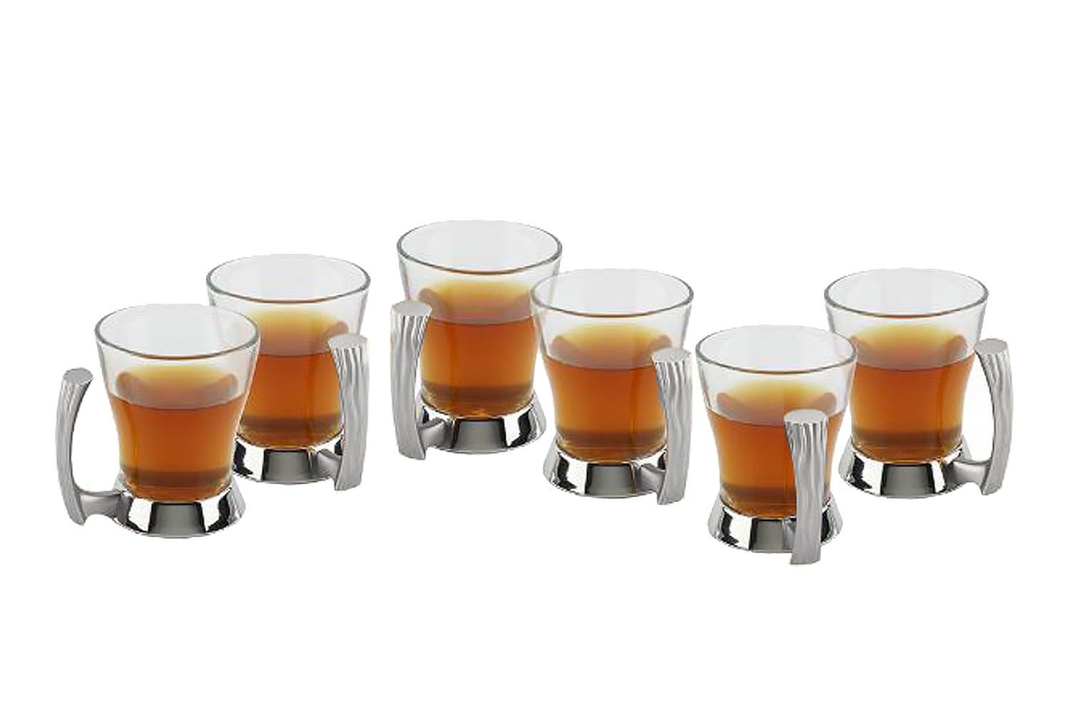 Set of 6 Glass Tea/Coffee Cups with Silver Handles