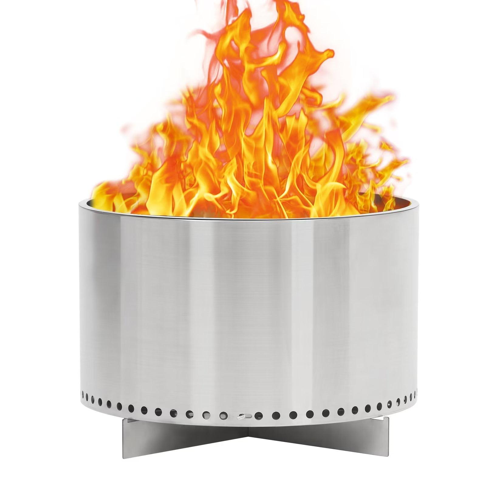 20.5 Inch Brushed Stainless Steel Smokeless Fire Pit with Removable Ash Pan