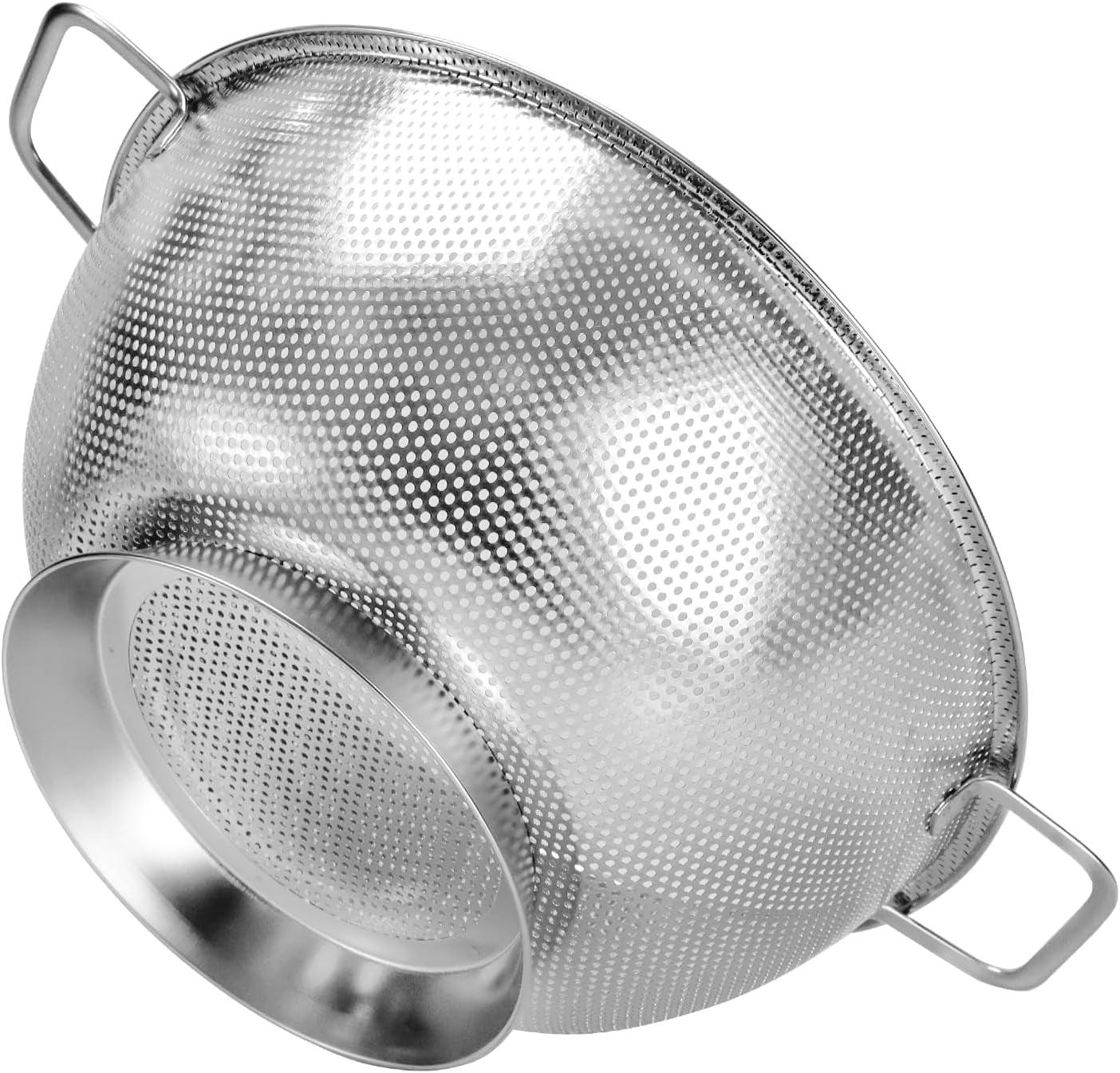 Stainless Steel Strainer, 3QT Small Metal Colander with Handle for Kitchen, Rice Strainer for Washing Rice, Pasta and Food Strainers, Fruit Vegetables Strainer Basket