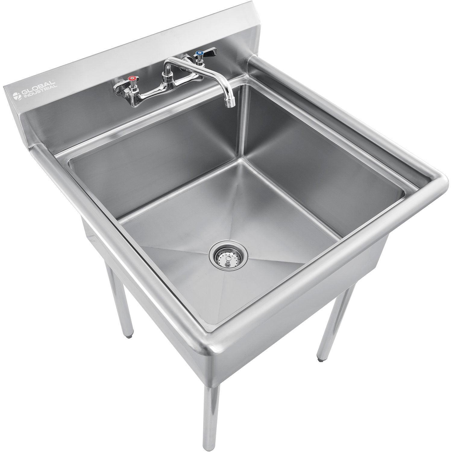 Stainless Steel Utility Sink with Manual Faucet and Backsplash