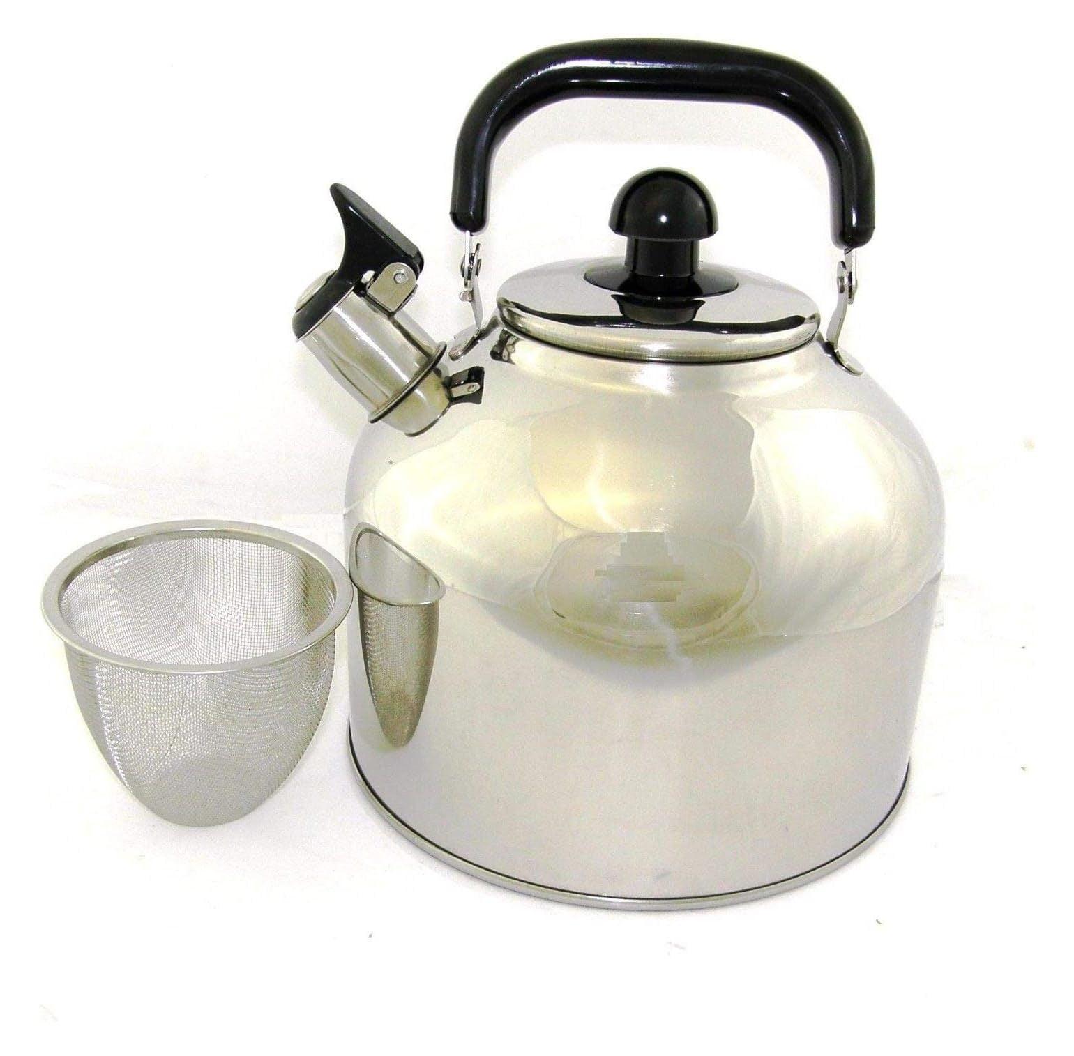 Large Stainless Steel Whistling Teapot with Mesh Infuser